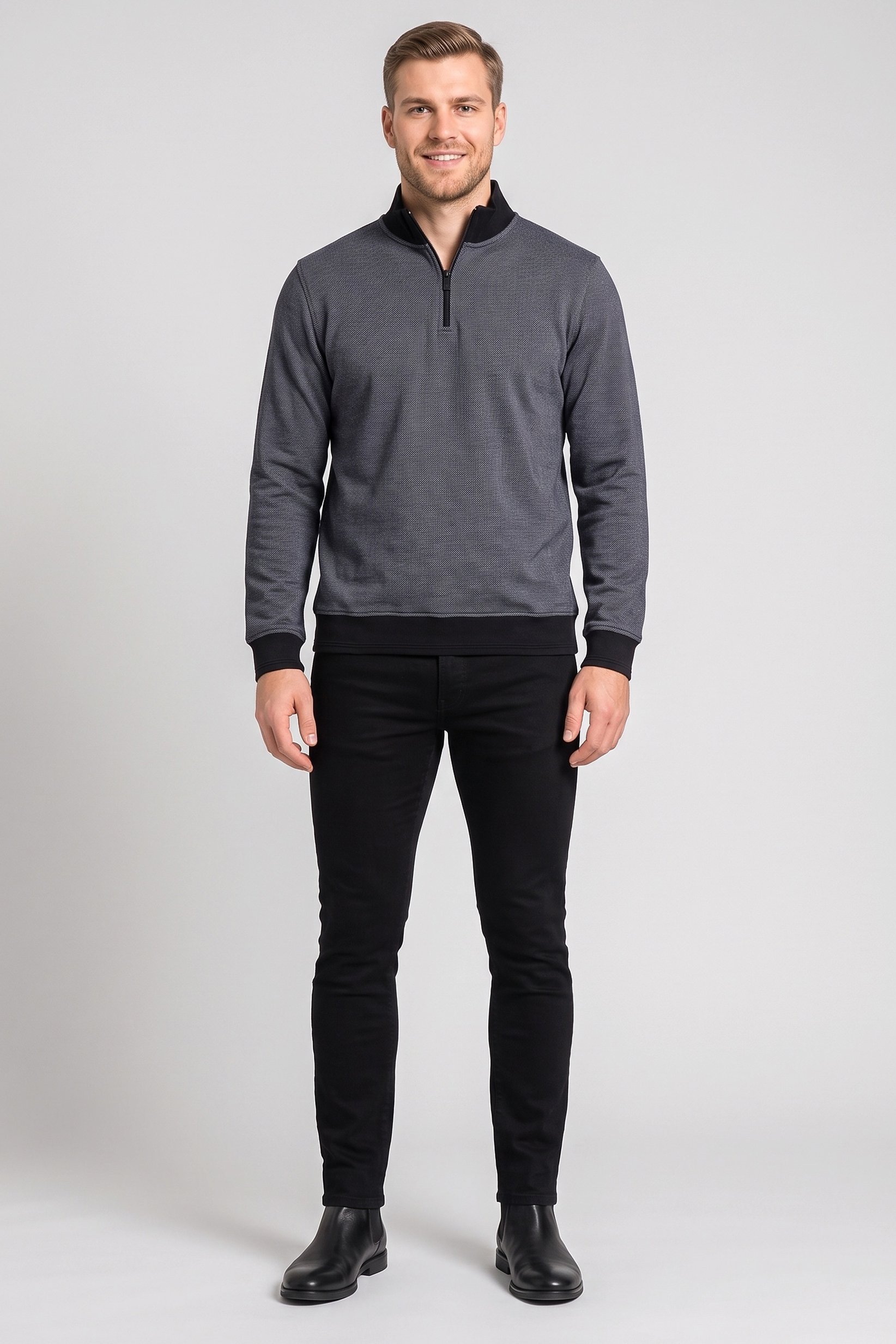 Men High Neck Textured Long Sleeve Sweatshirt, Multicolor