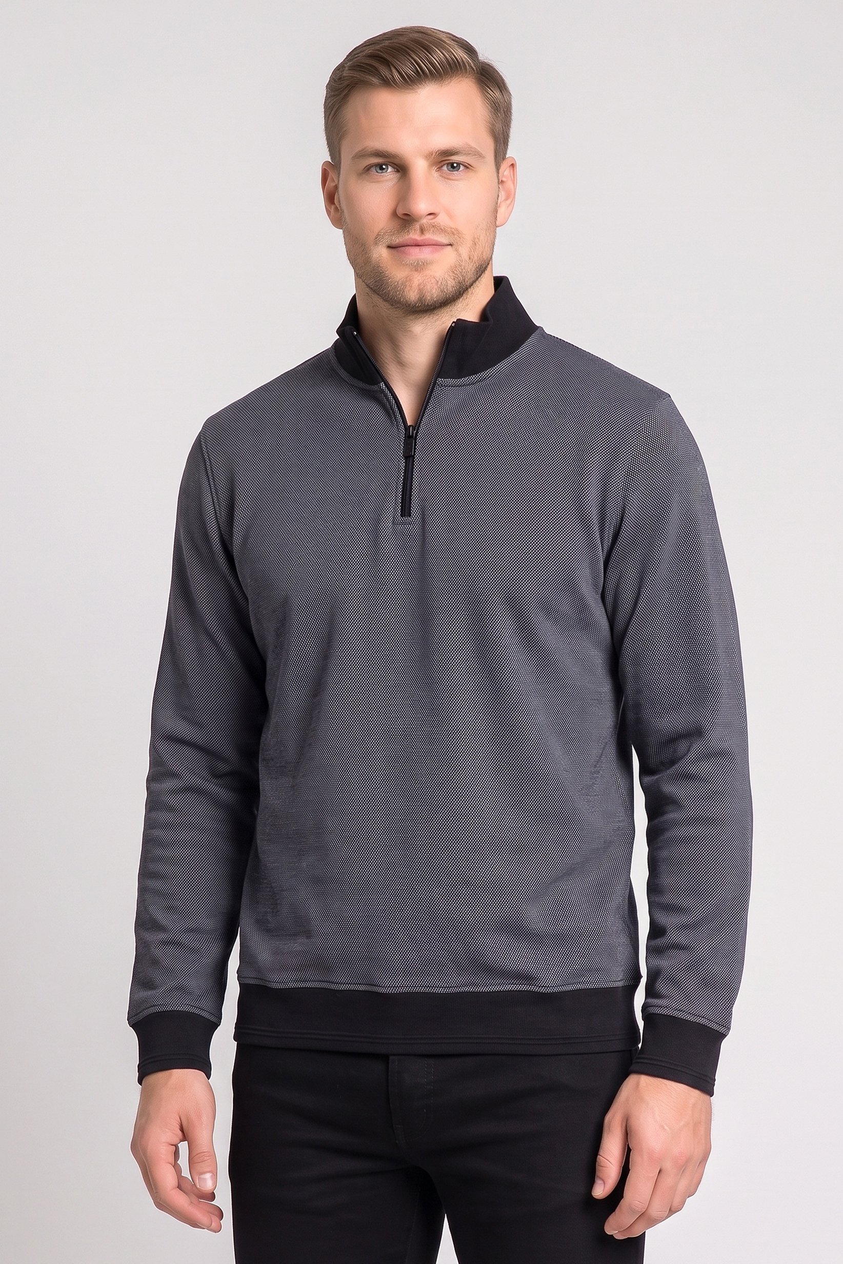 Men High Neck Textured Long Sleeve Sweatshirt, Multicolor