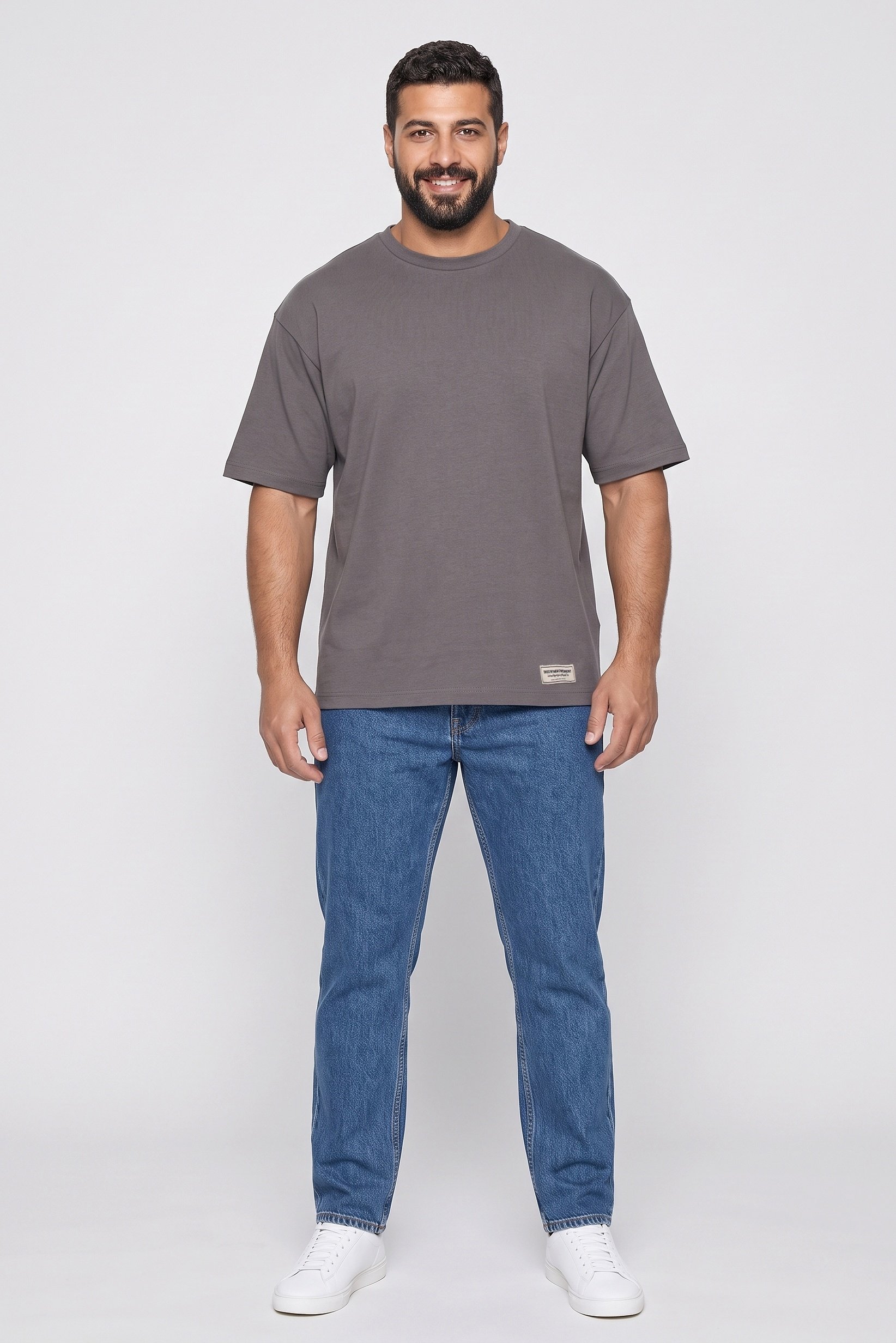 Men Crew Neck Short Sleeve Brand Logo T-Shirt, Grey