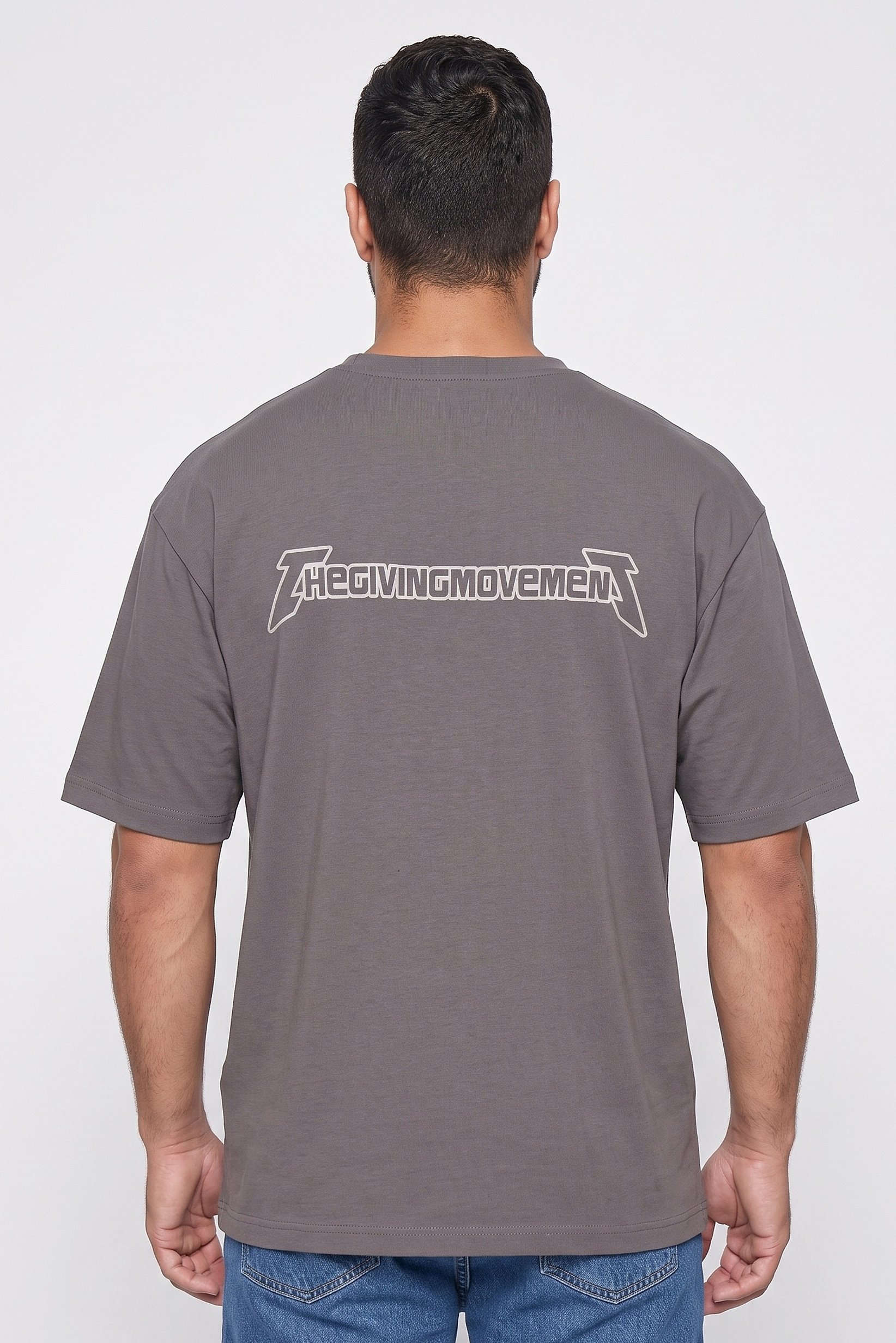 Men Crew Neck Short Sleeve Brand Logo T-Shirt, Grey