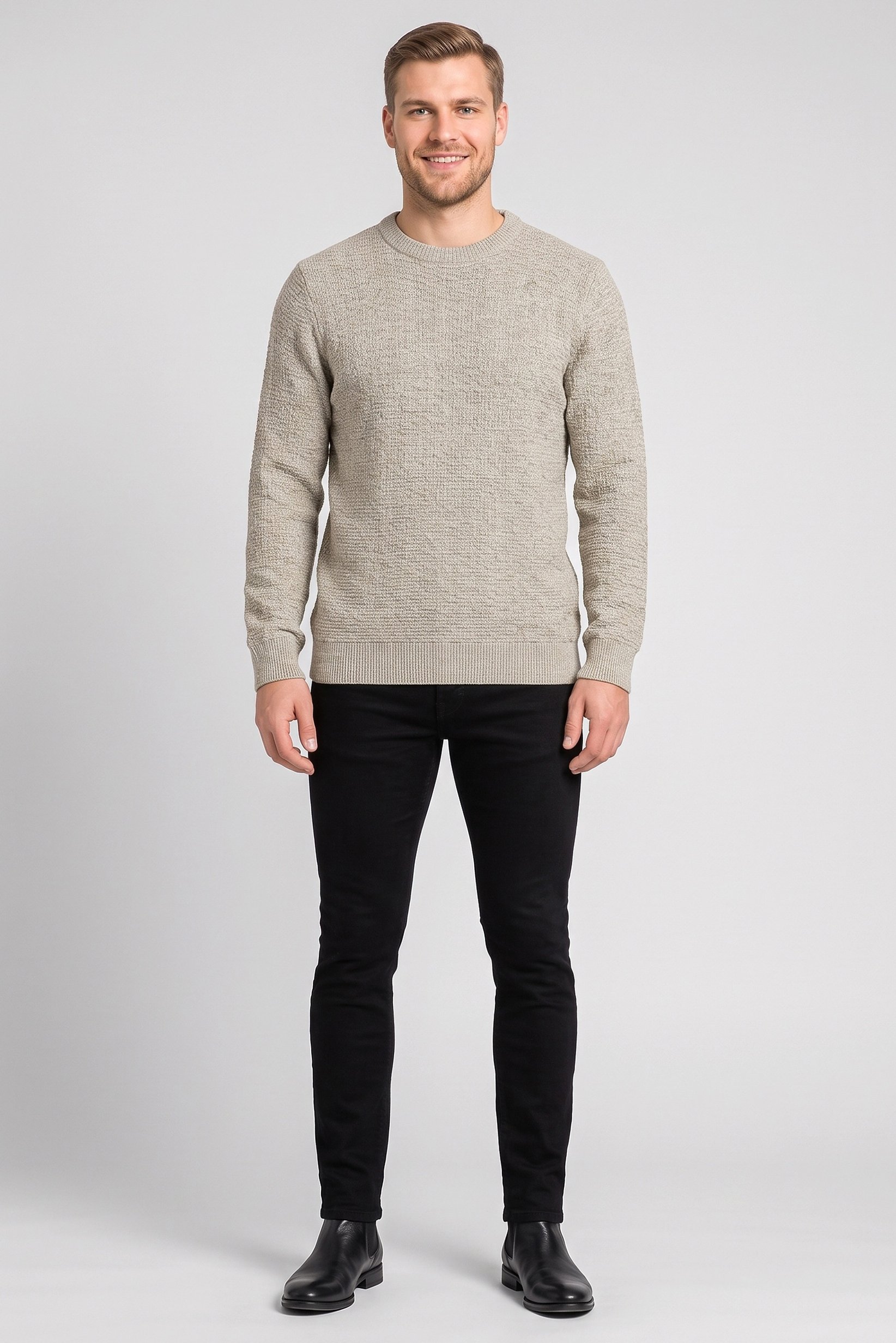 Men Crew Neck Long Sleeve Textured Sweater, Multicolor