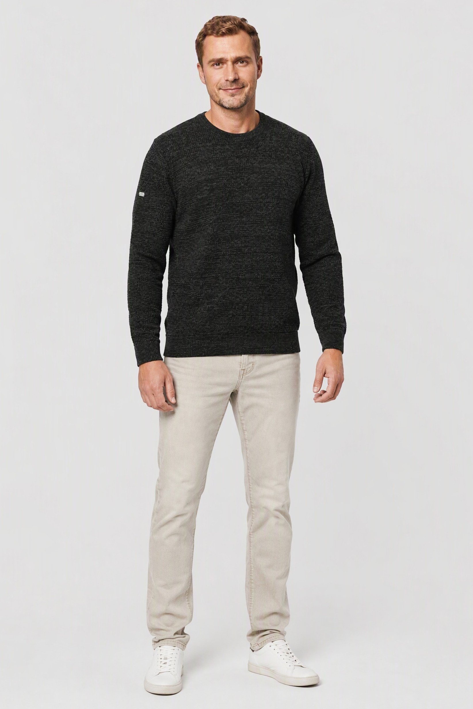 Men Crew Neck Long Sleeve Textured Sweater, Green
