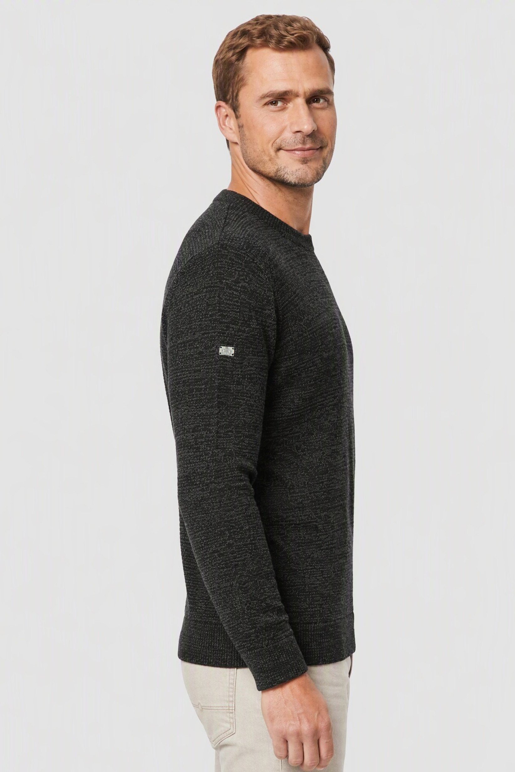 Men Crew Neck Long Sleeve Textured Sweater, Green