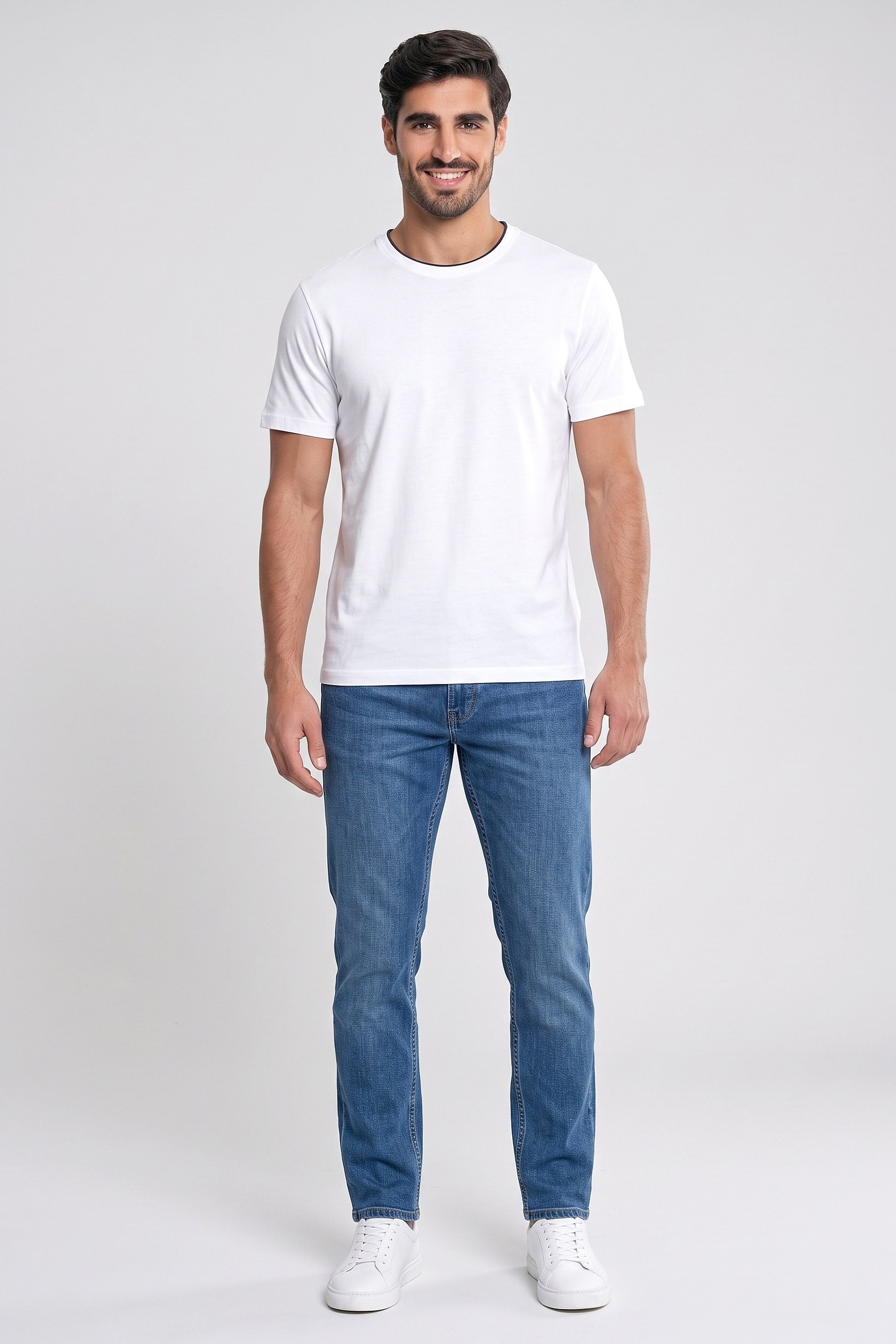 Men Crew Neck Short Sleeve Plain T-Shirt, White