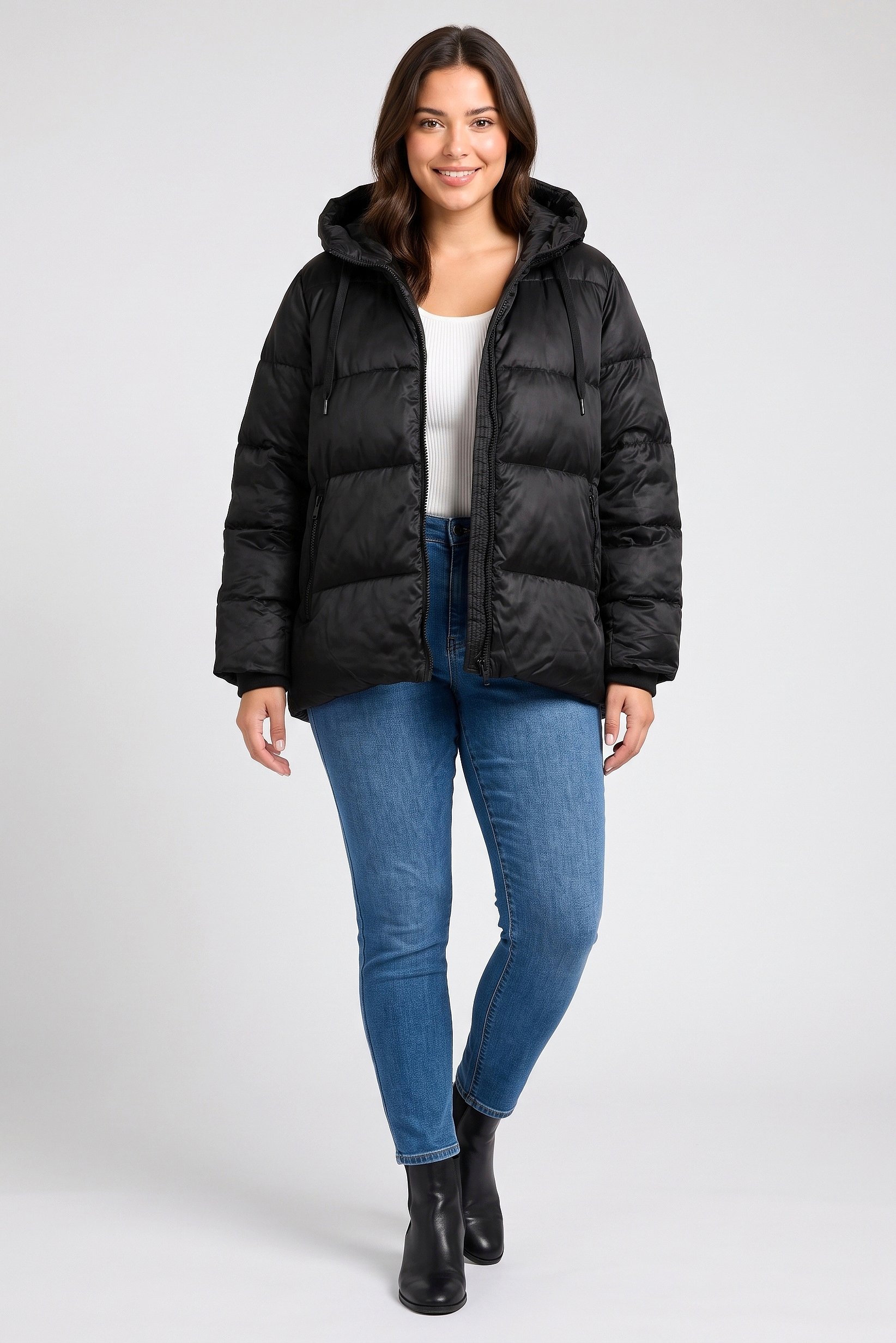 Women Plus Size Quilted Puffer jacket, Black