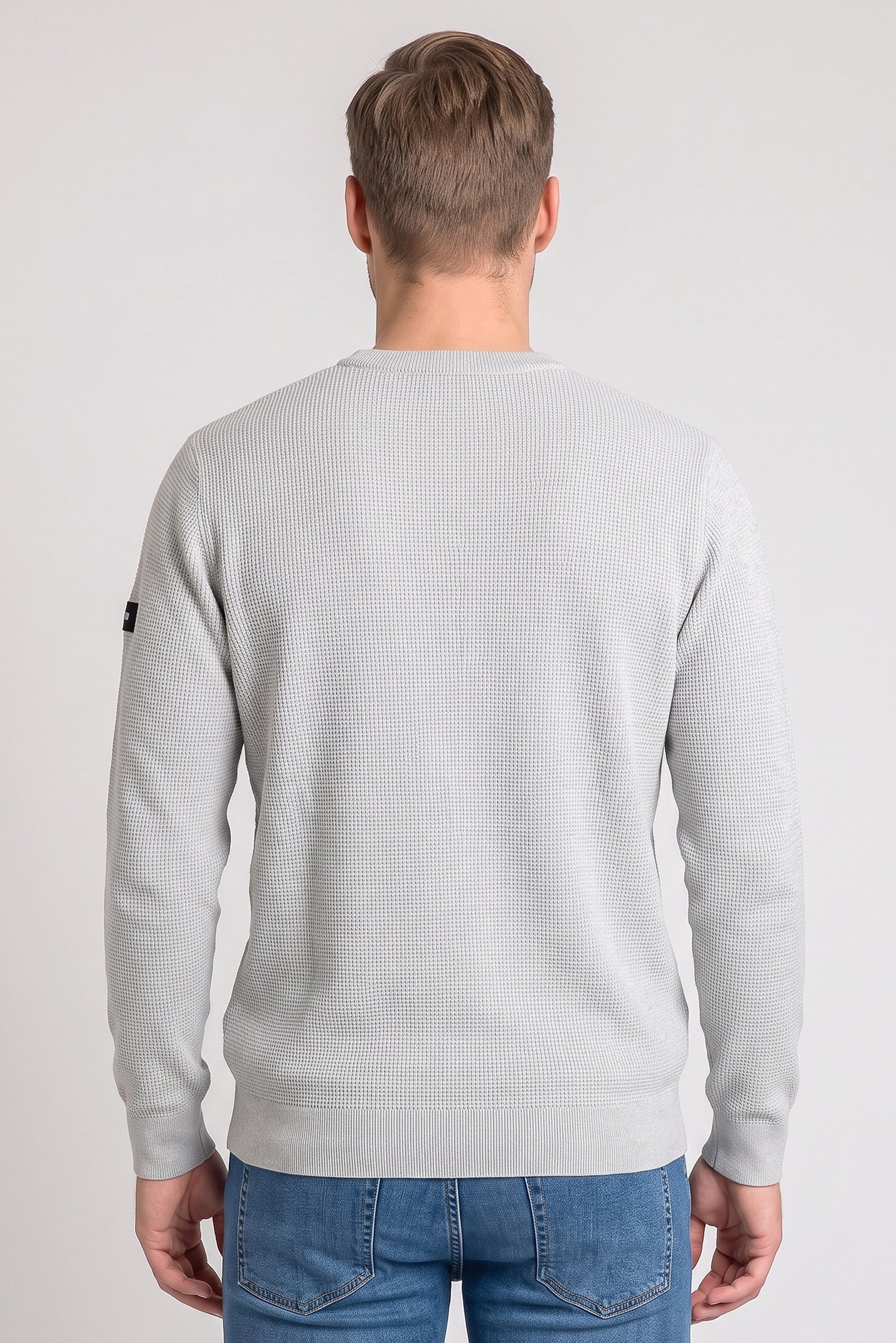 Men Crew Neck Textured Sweater, Light Grey