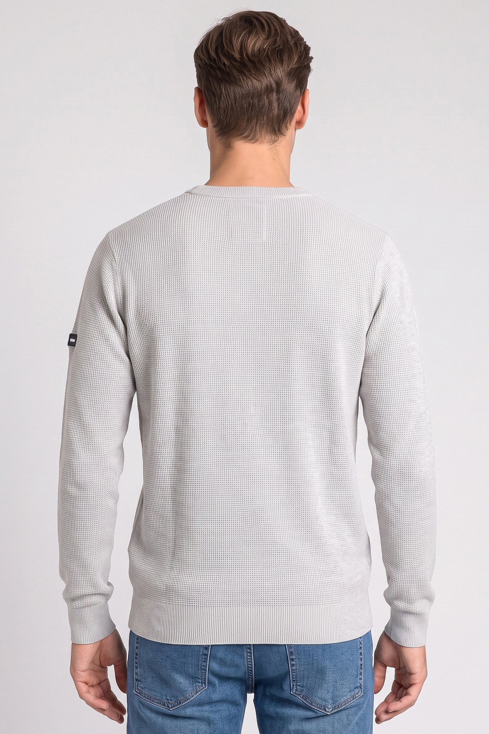 Men Crew Neck Textured Sweater, Grey