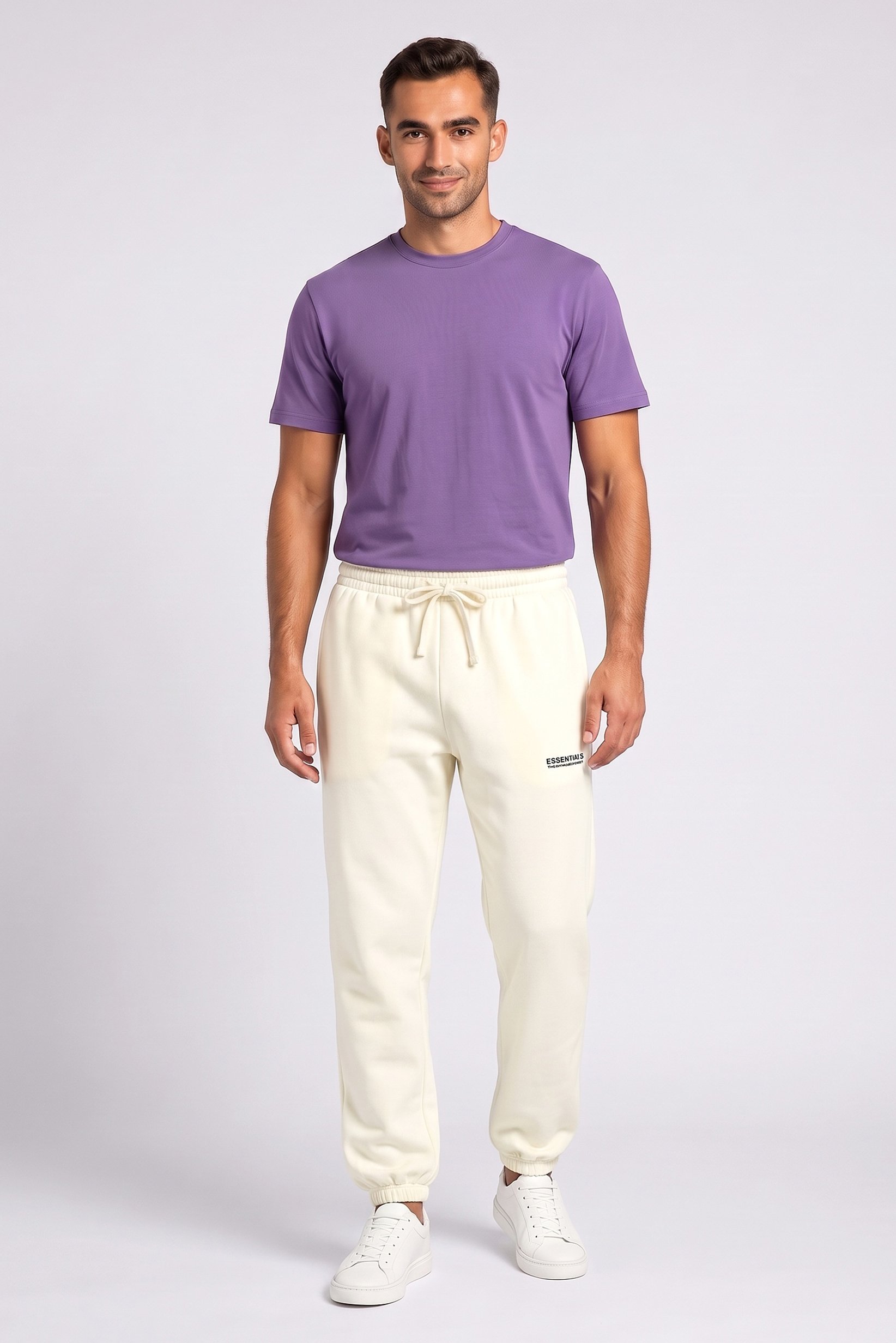 Men Regular Fit Brand Logo Jogger Pants, Off White