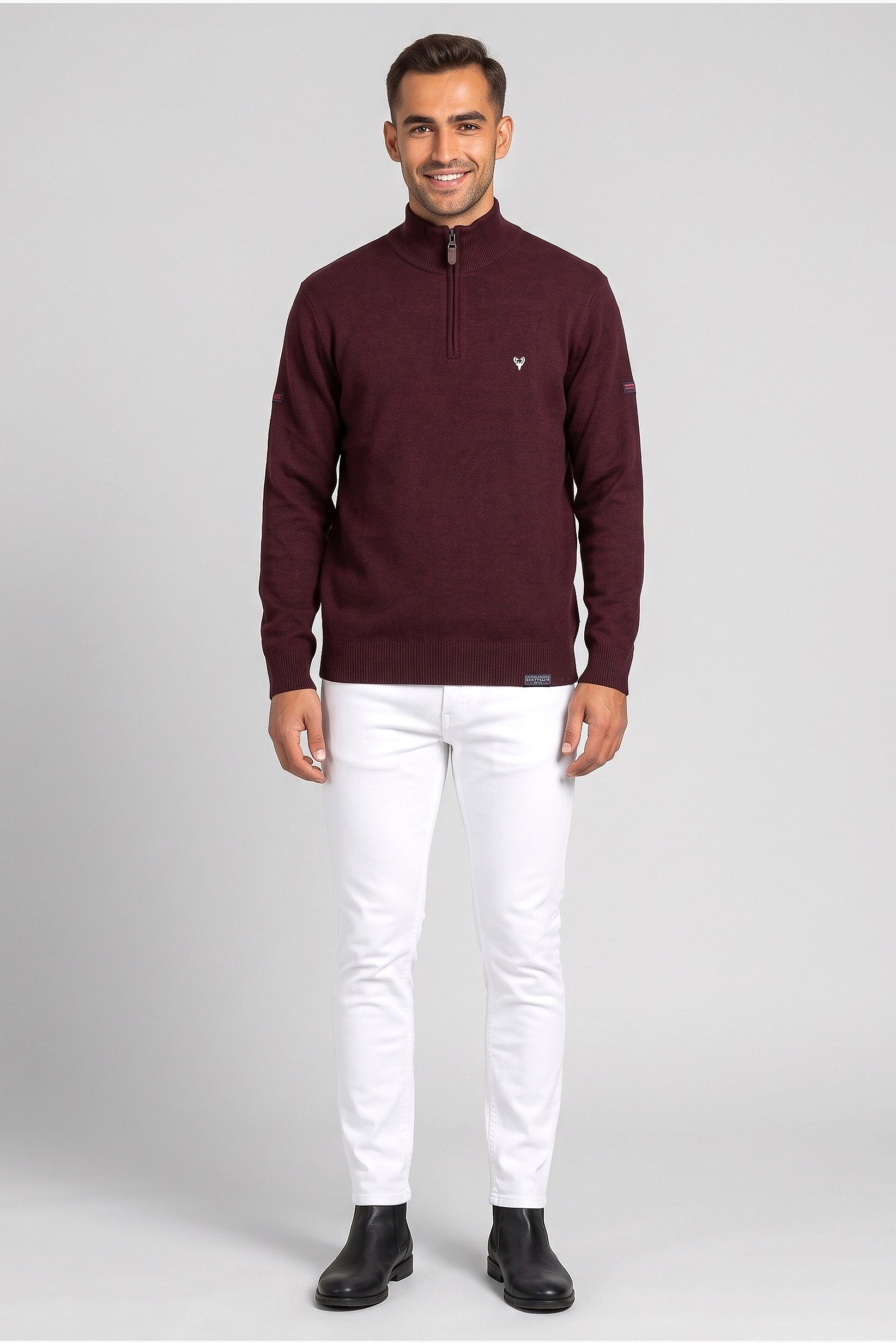 Men Mock Neck Knitted Sweater, Red