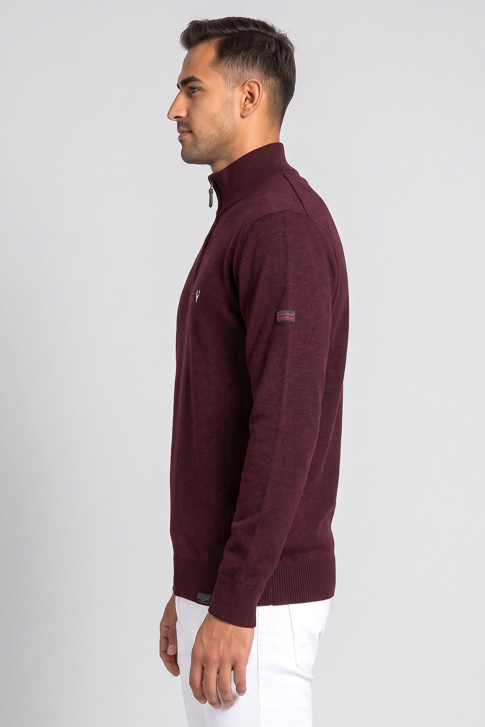 Men Mock Neck Knitted Sweater, Red