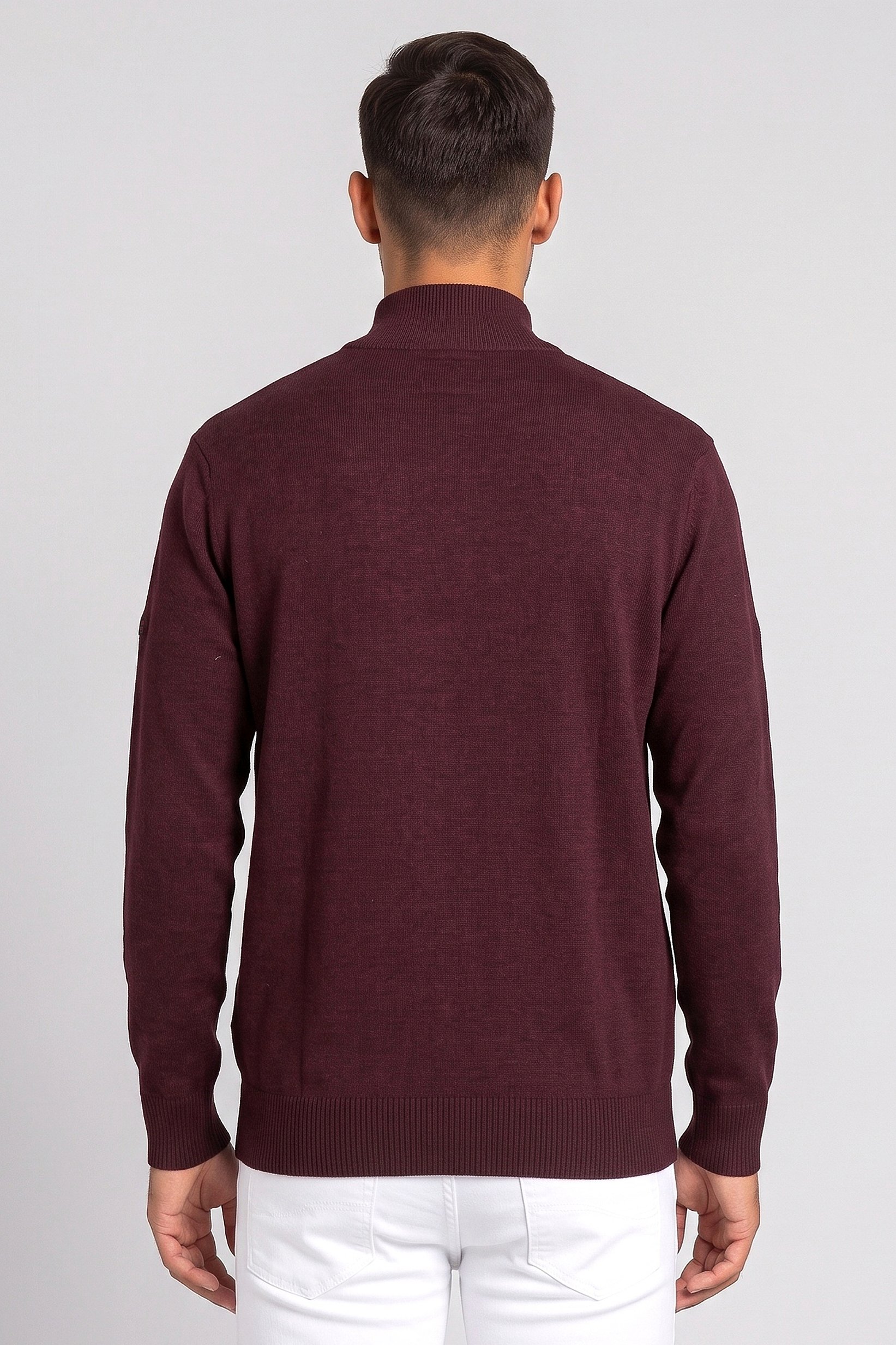 Men Mock Neck Knitted Sweater, Red