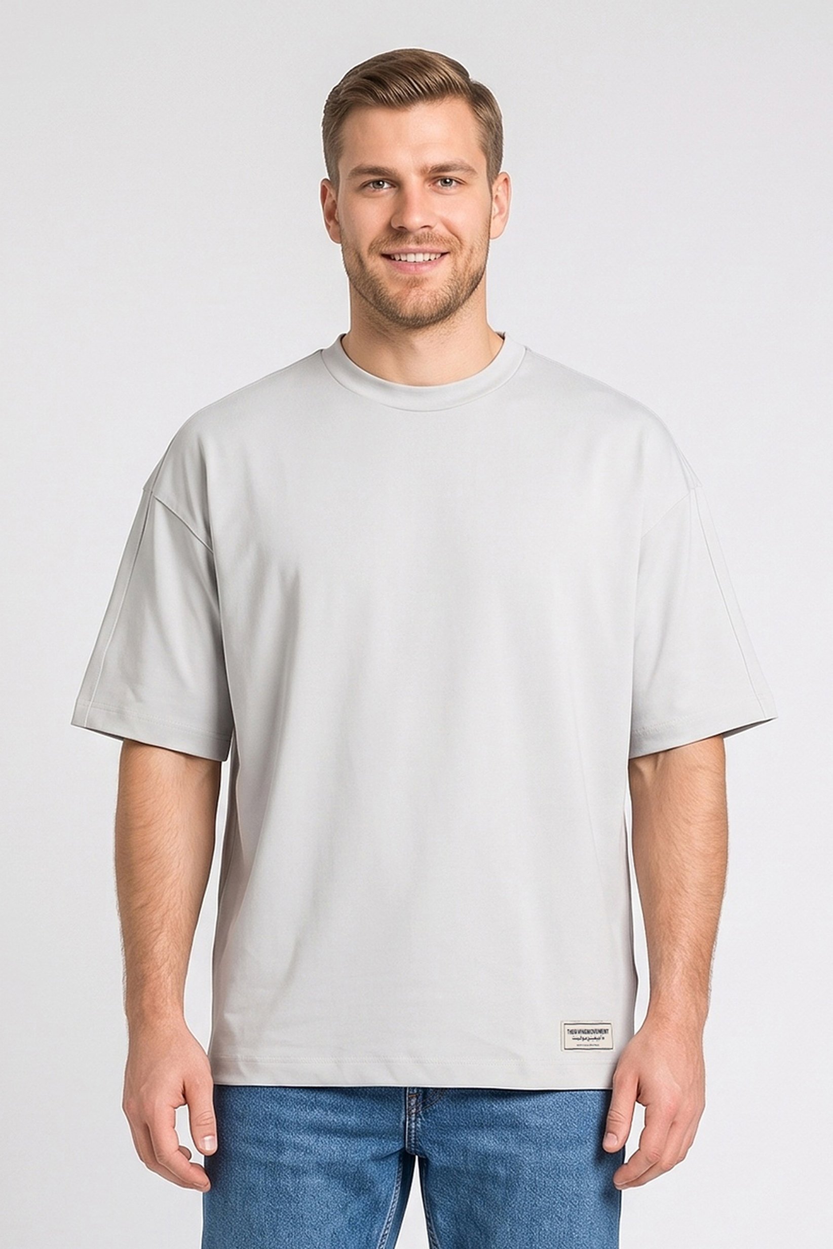 Men Crew Neck Short Sleeve Brand Logo T-Shirt, Light Grey