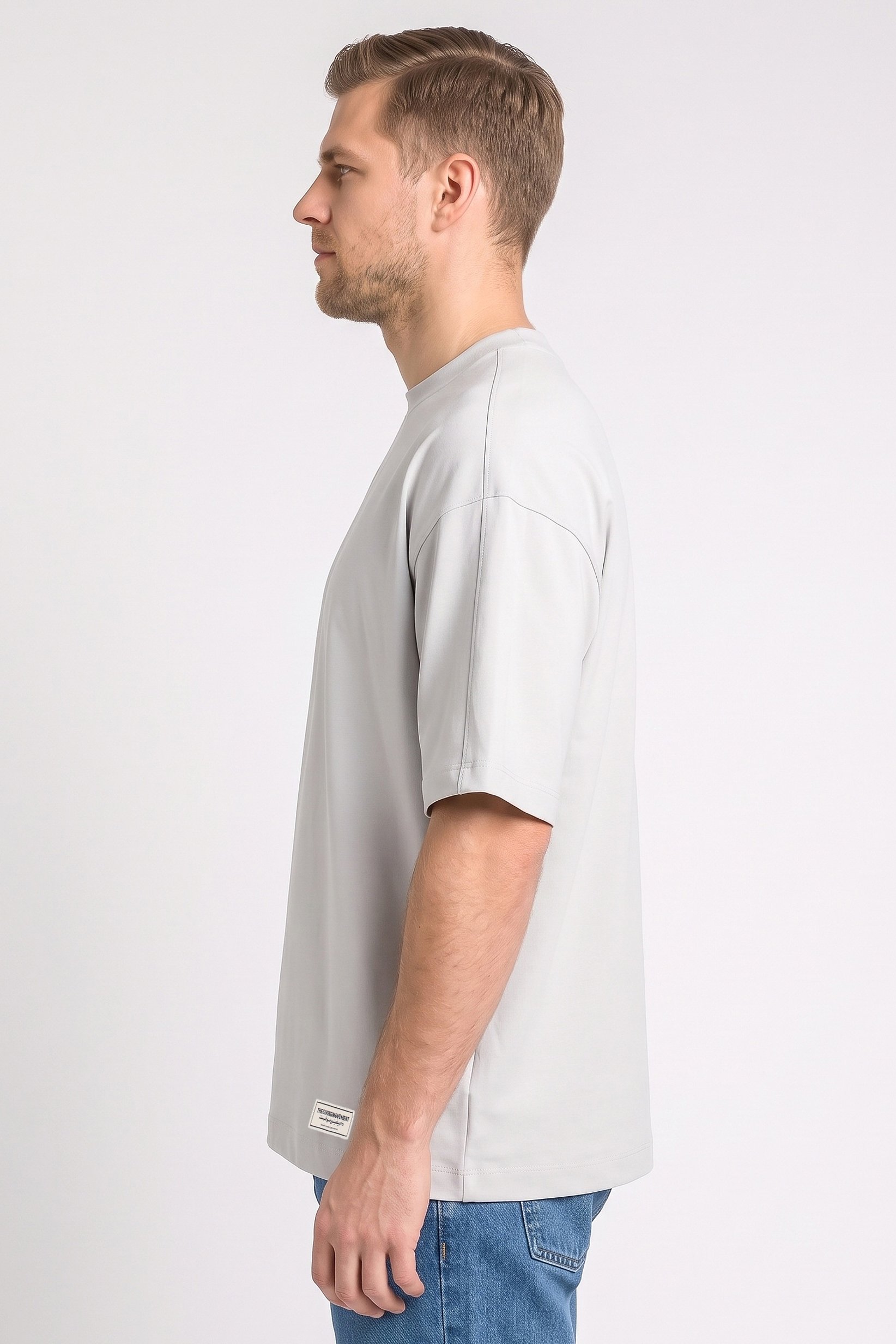 Men Crew Neck Short Sleeve Brand Logo T-Shirt, Light Grey