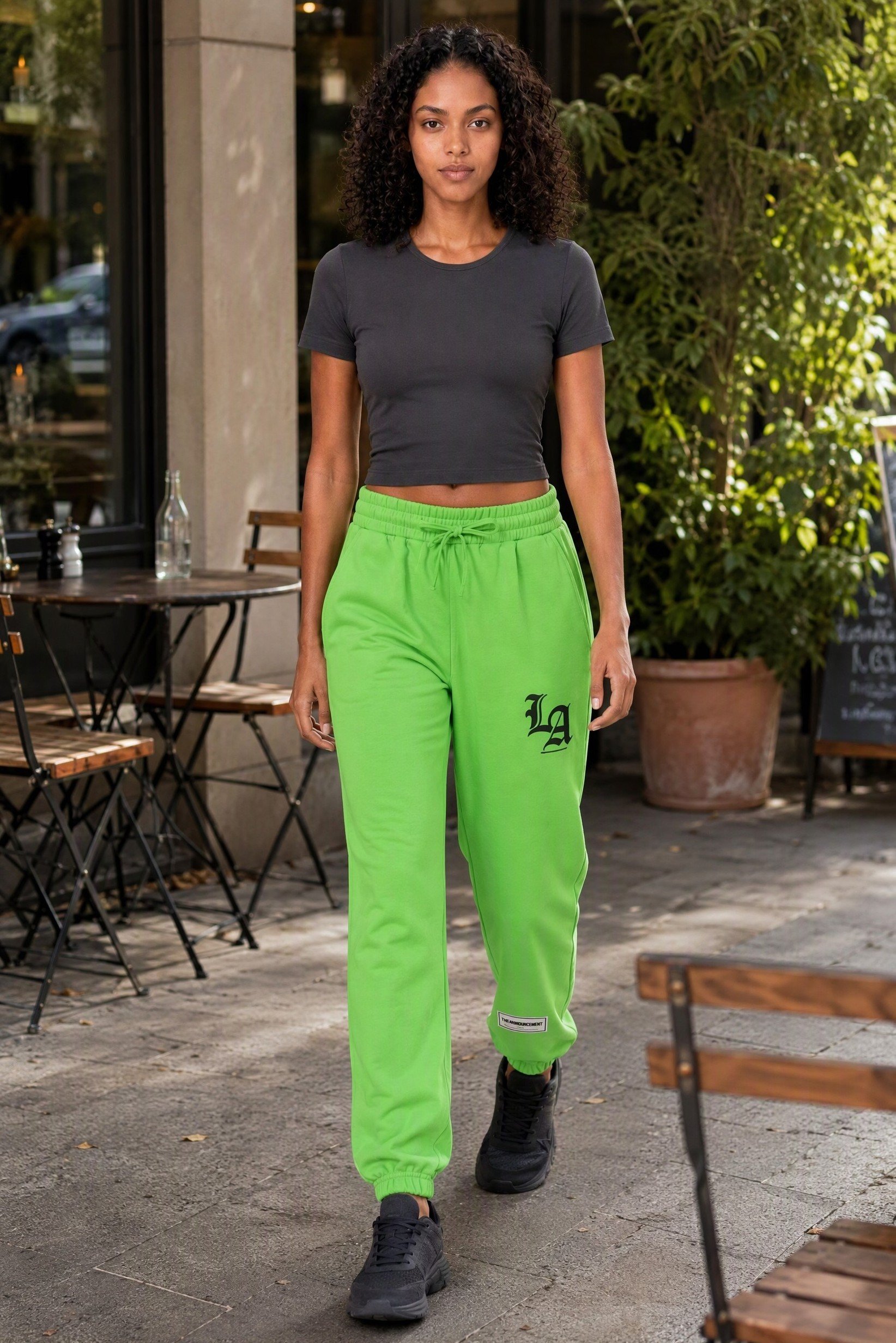 Women Regular Fit Graphic Print Jogger Pants, Lime