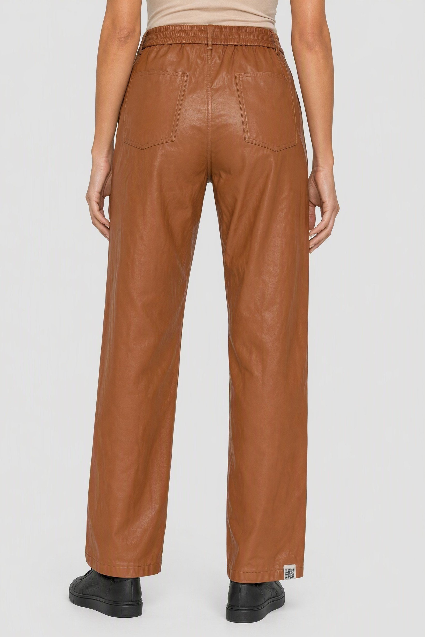 Women Regular Fit Solid Leather Straight Leg Pants, Brown