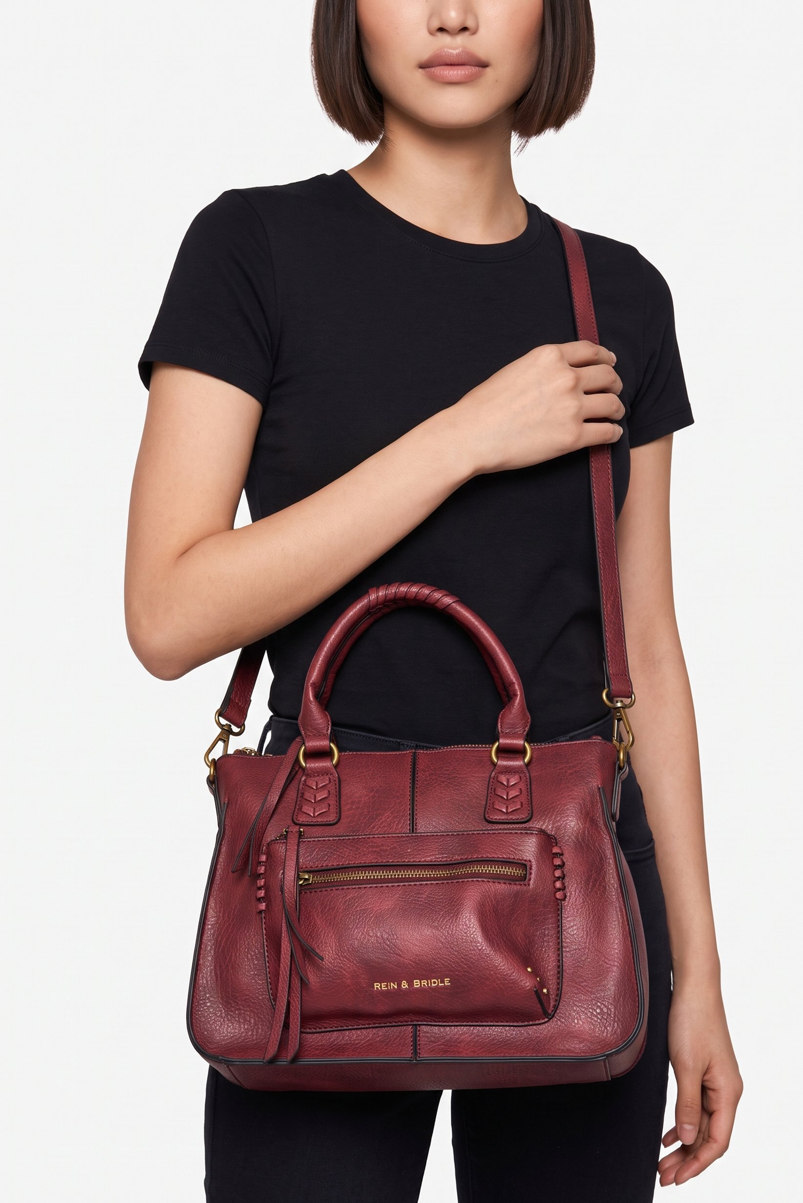 Women Brand Logo Satchel Bag, Burgundy