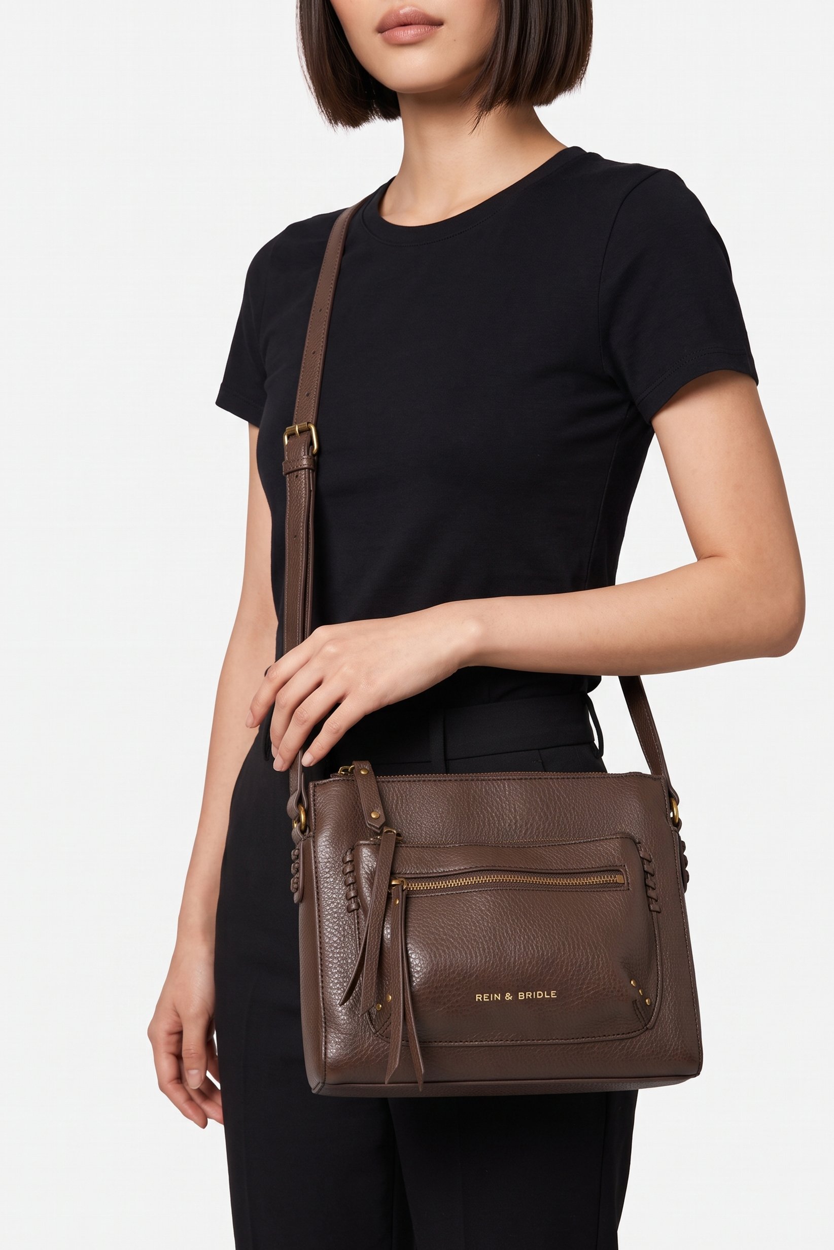 Women Brand Logo Cross Body Bag, Chocolate Brown