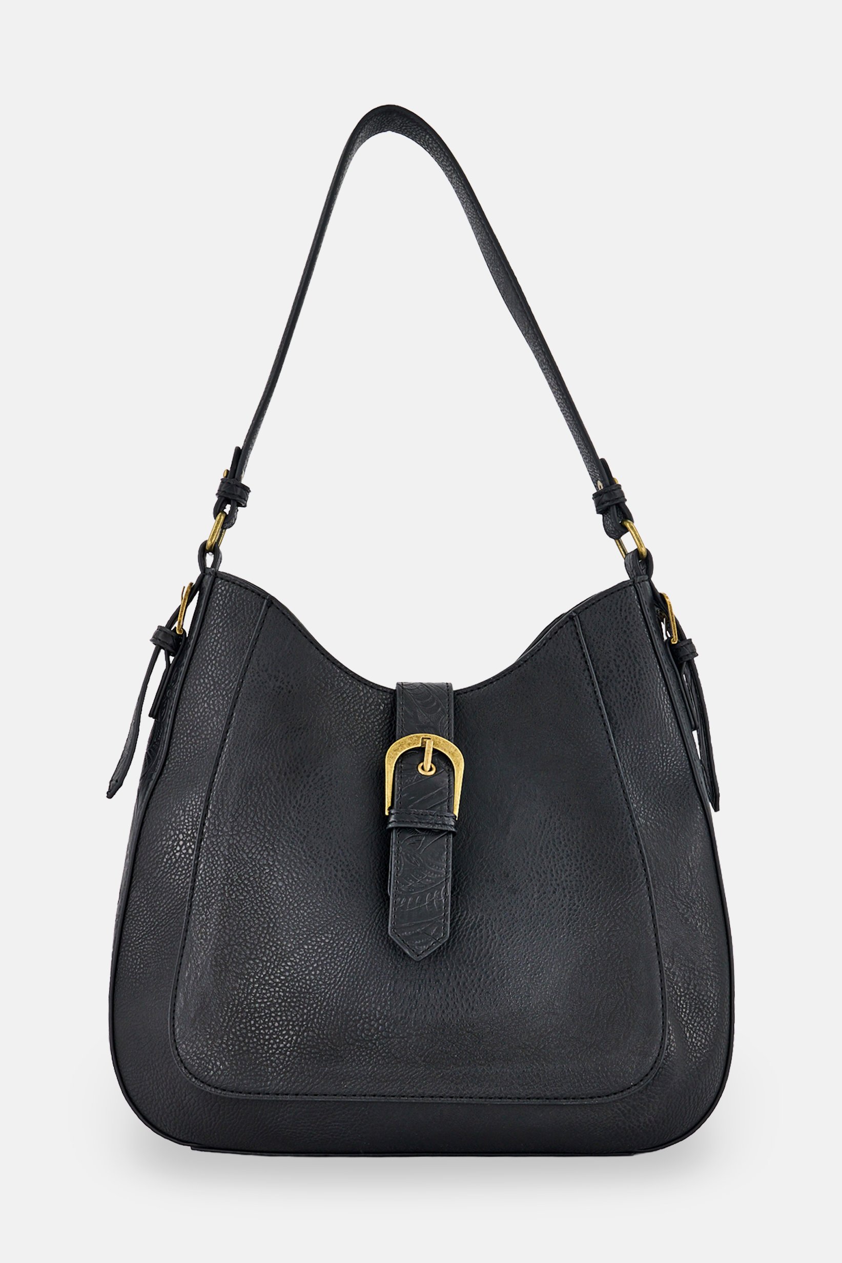 Women Solid Hobo Bag, Black