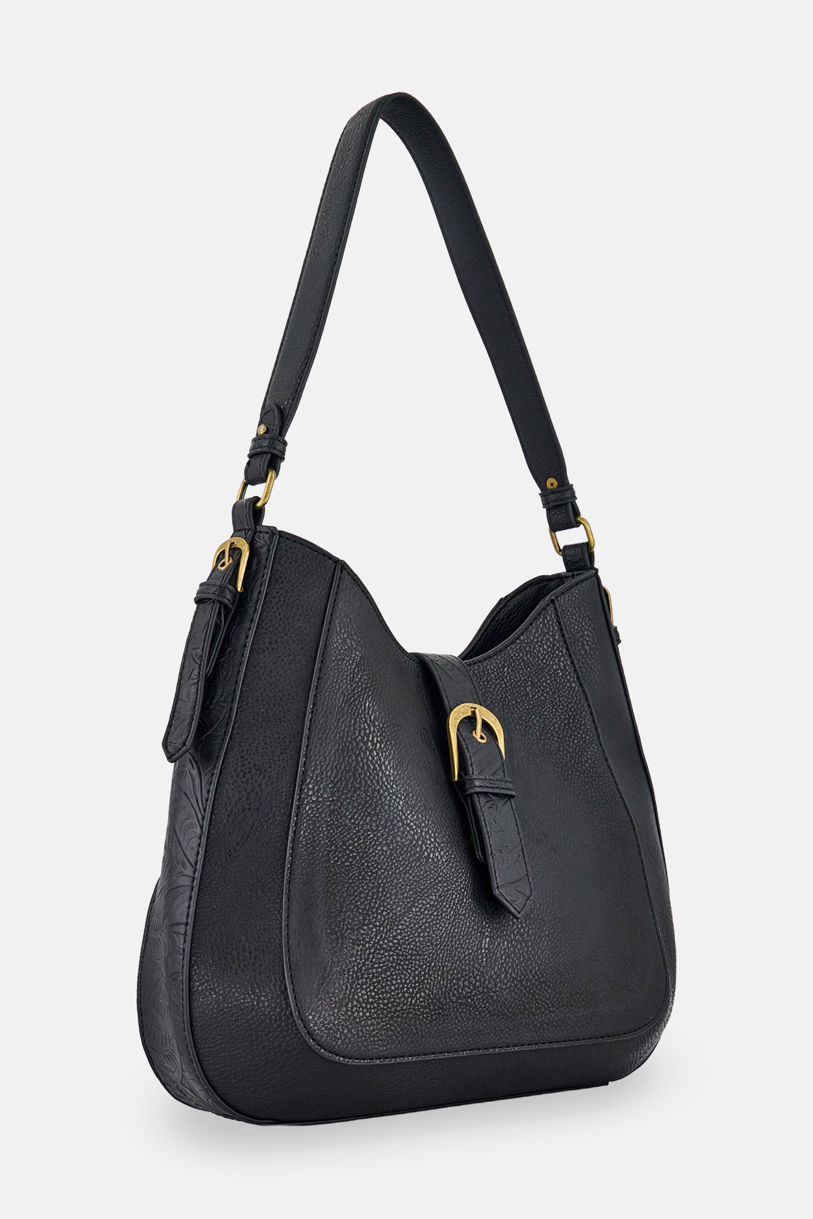 Women Solid Hobo Bag, Black
