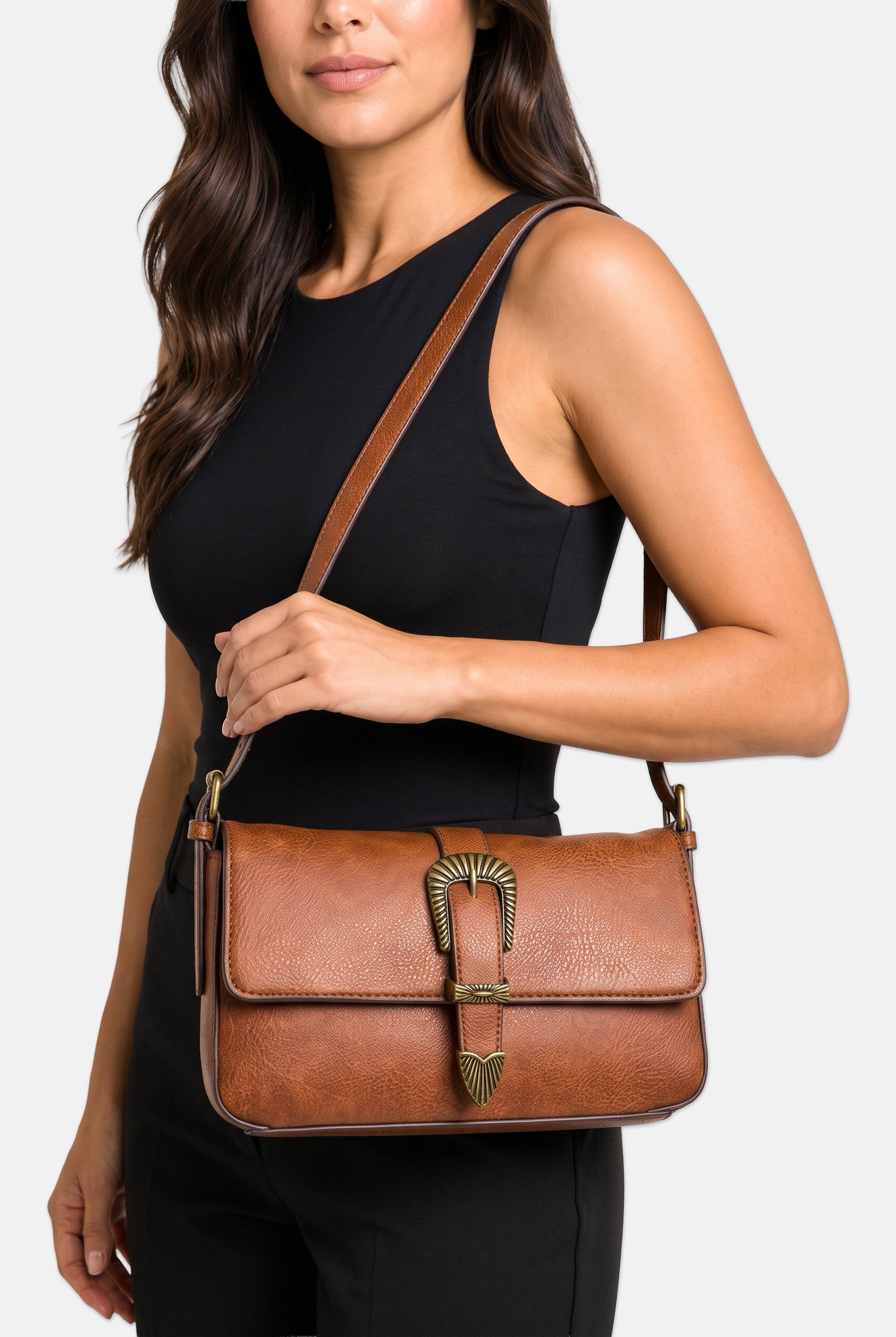 Women Brand Logo Shoulder Bag, Brown