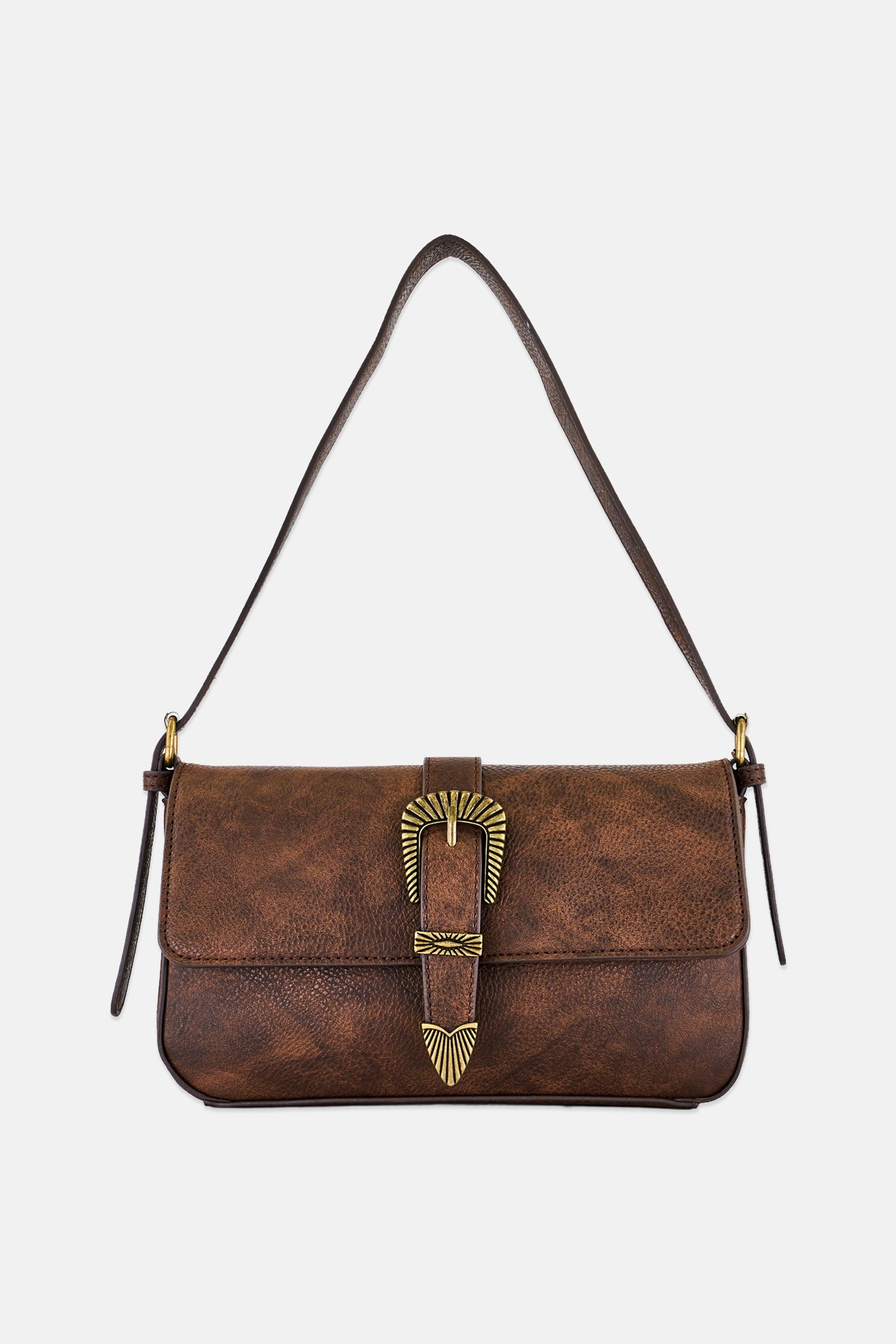 Women Brand Logo Shoulder Bag, Dark Brown