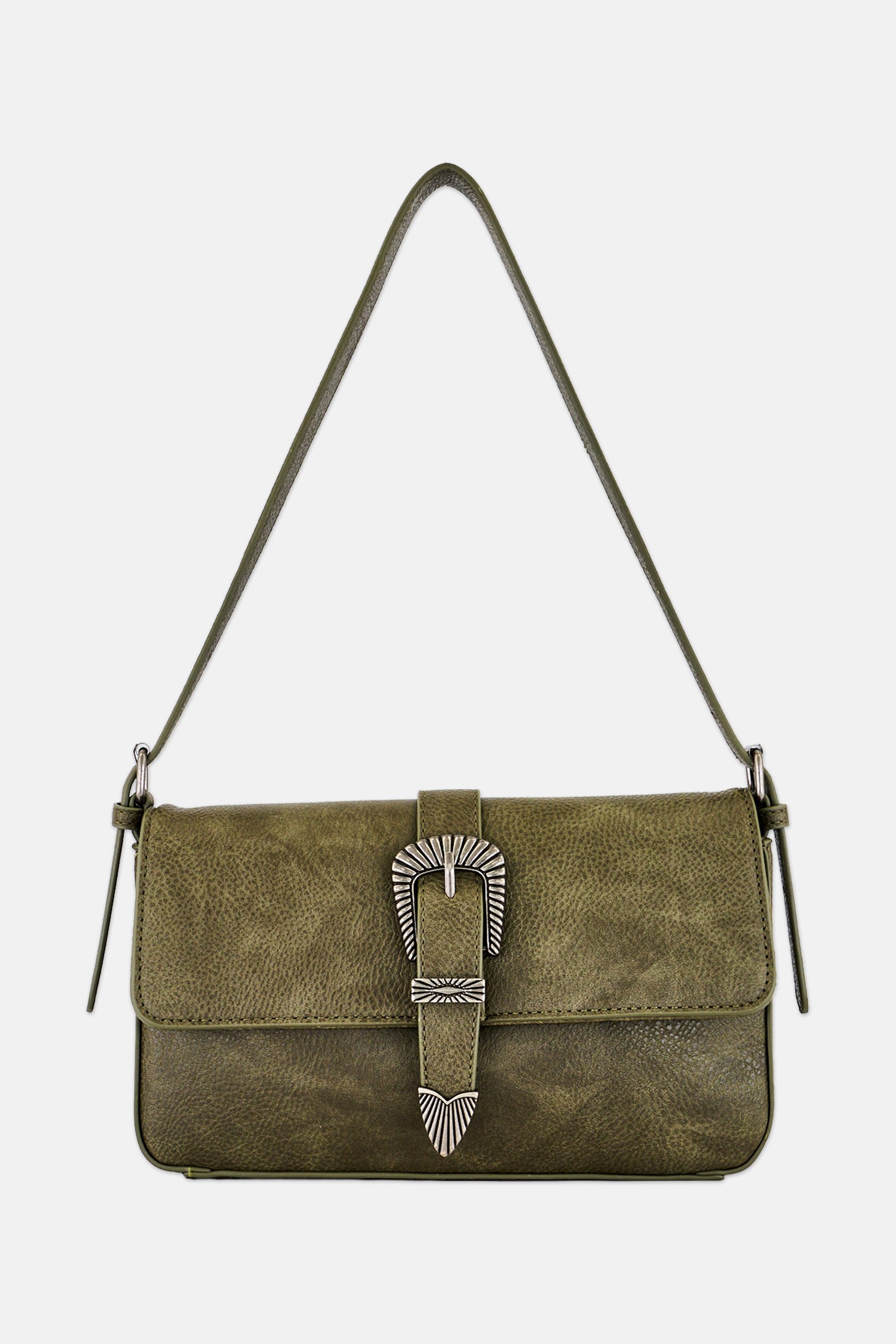 Women Brand Logo Shoulder Bag, Dark Olive