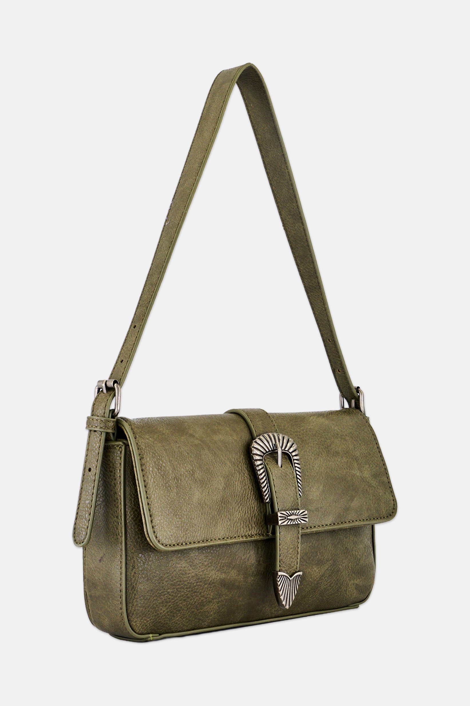 Women Brand Logo Shoulder Bag, Dark Olive