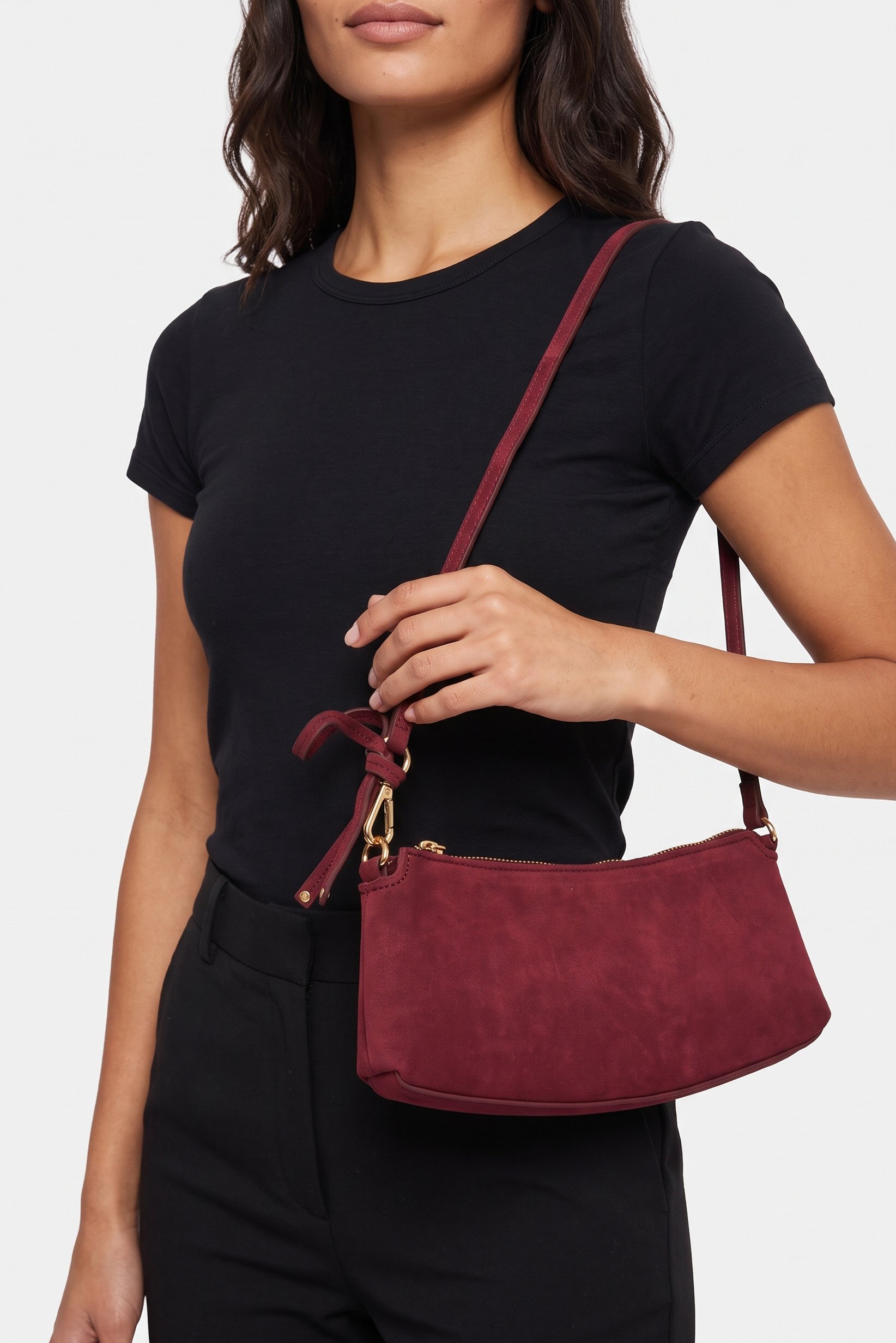 Women Zip-Top Plain Mini Handbag, Burgundy
