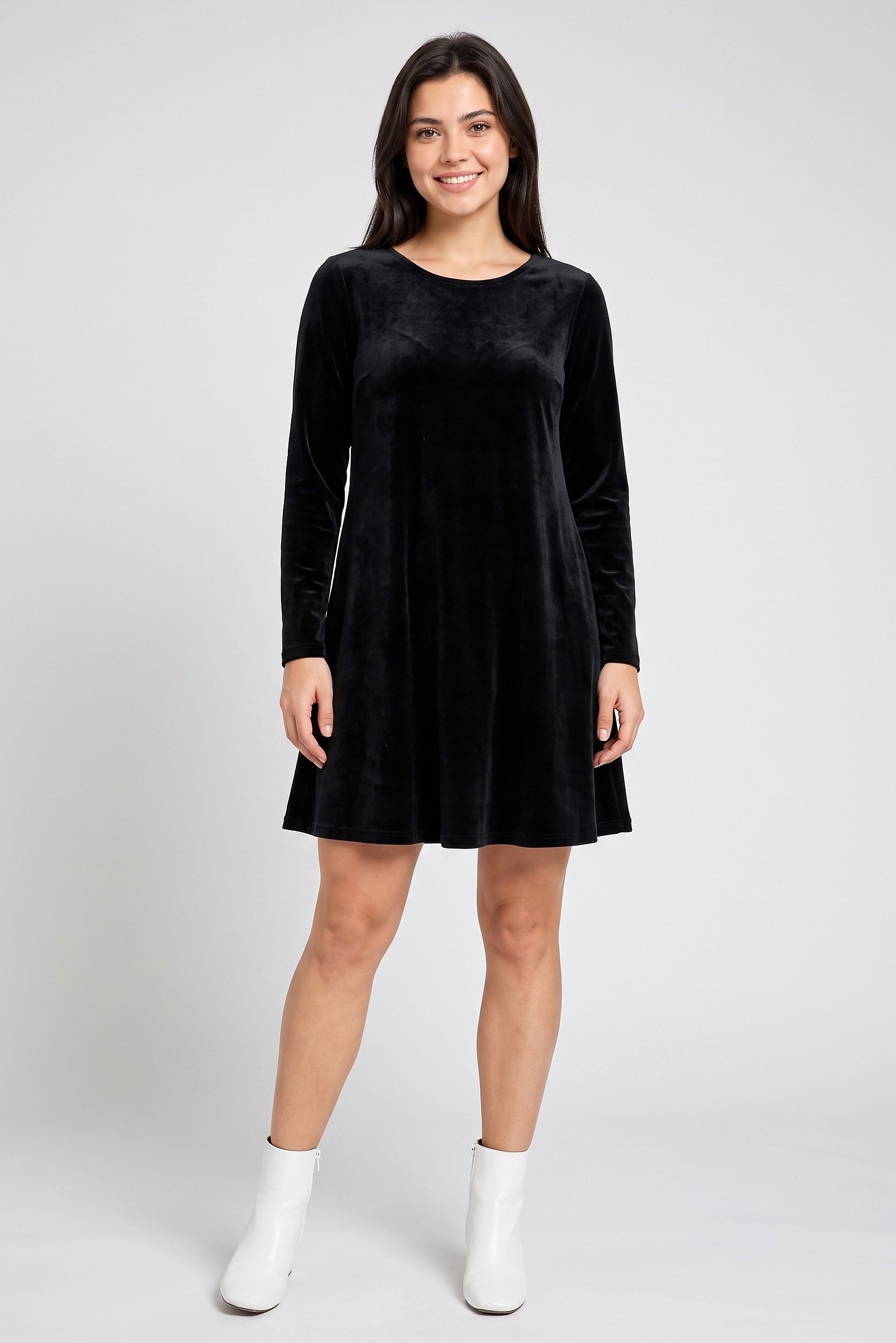 Women Velvet Mini Dress, Black