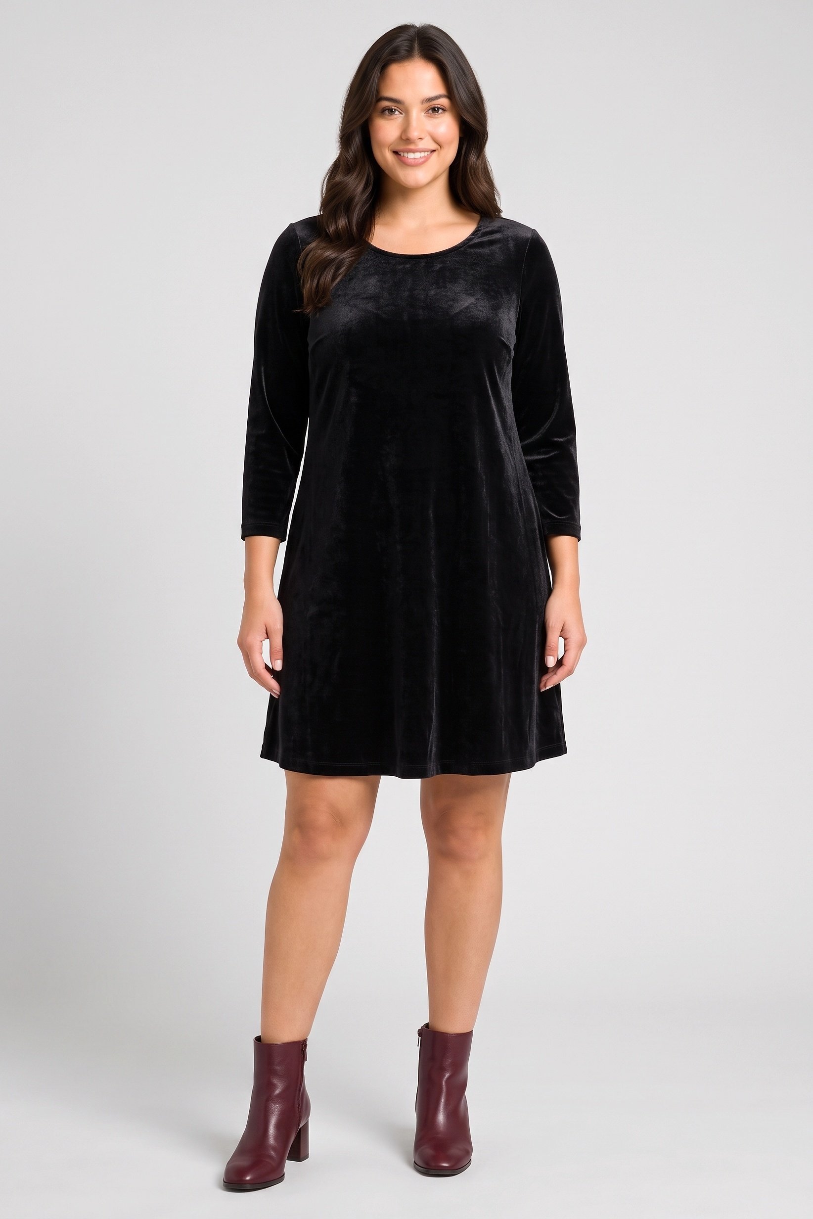 Women Velvet Mini Dress, Charcoal Grey