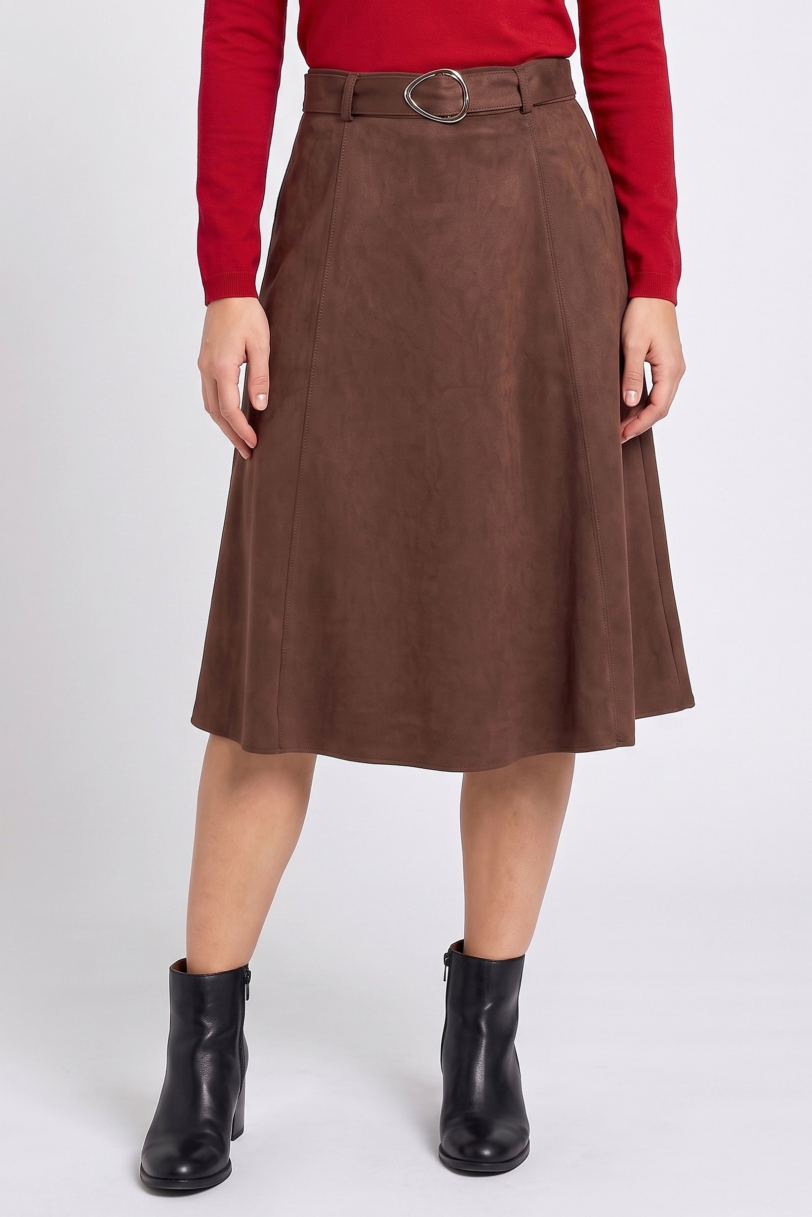 Women Solid Midi Skirt, Brown