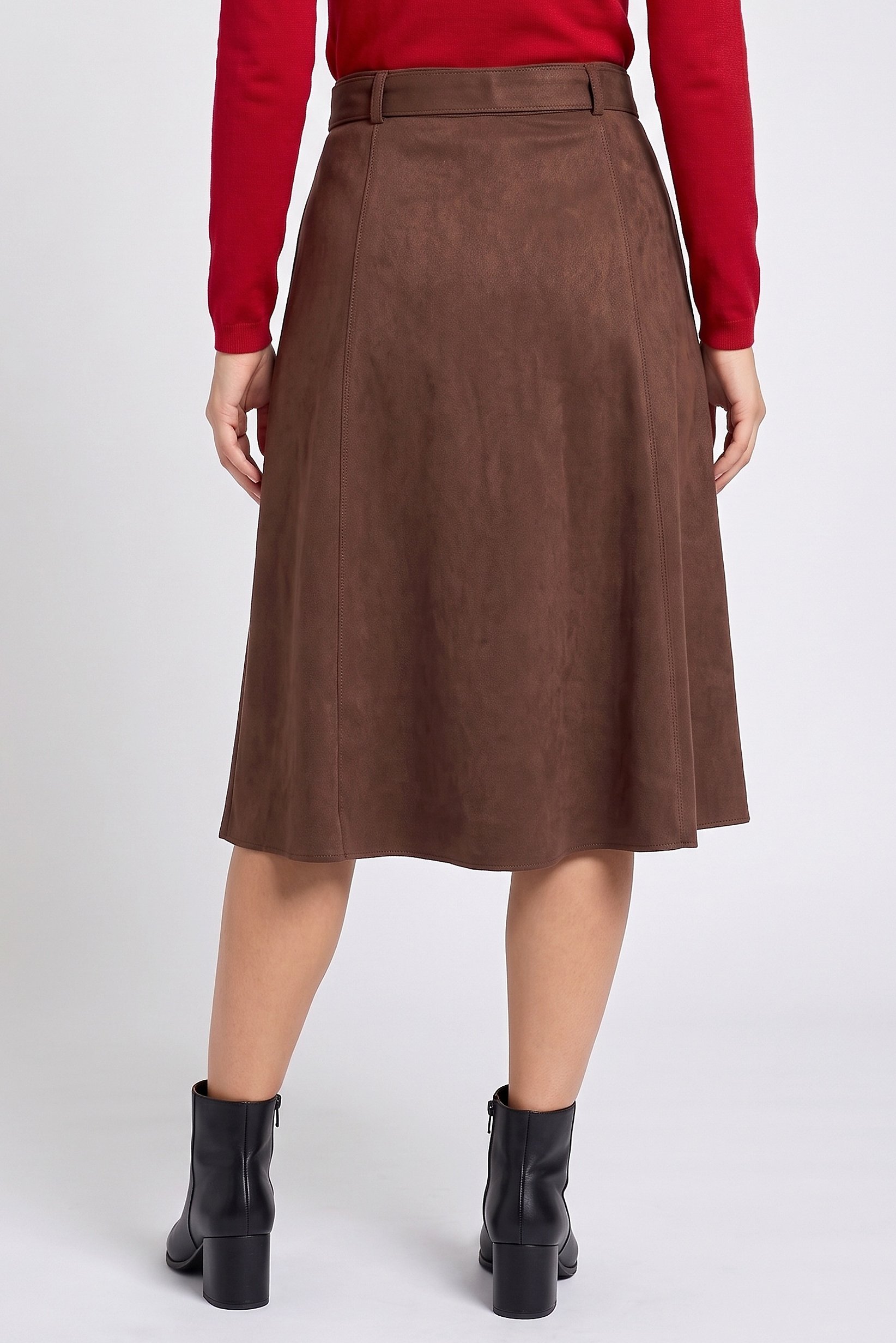 Women Solid Midi Skirt, Brown