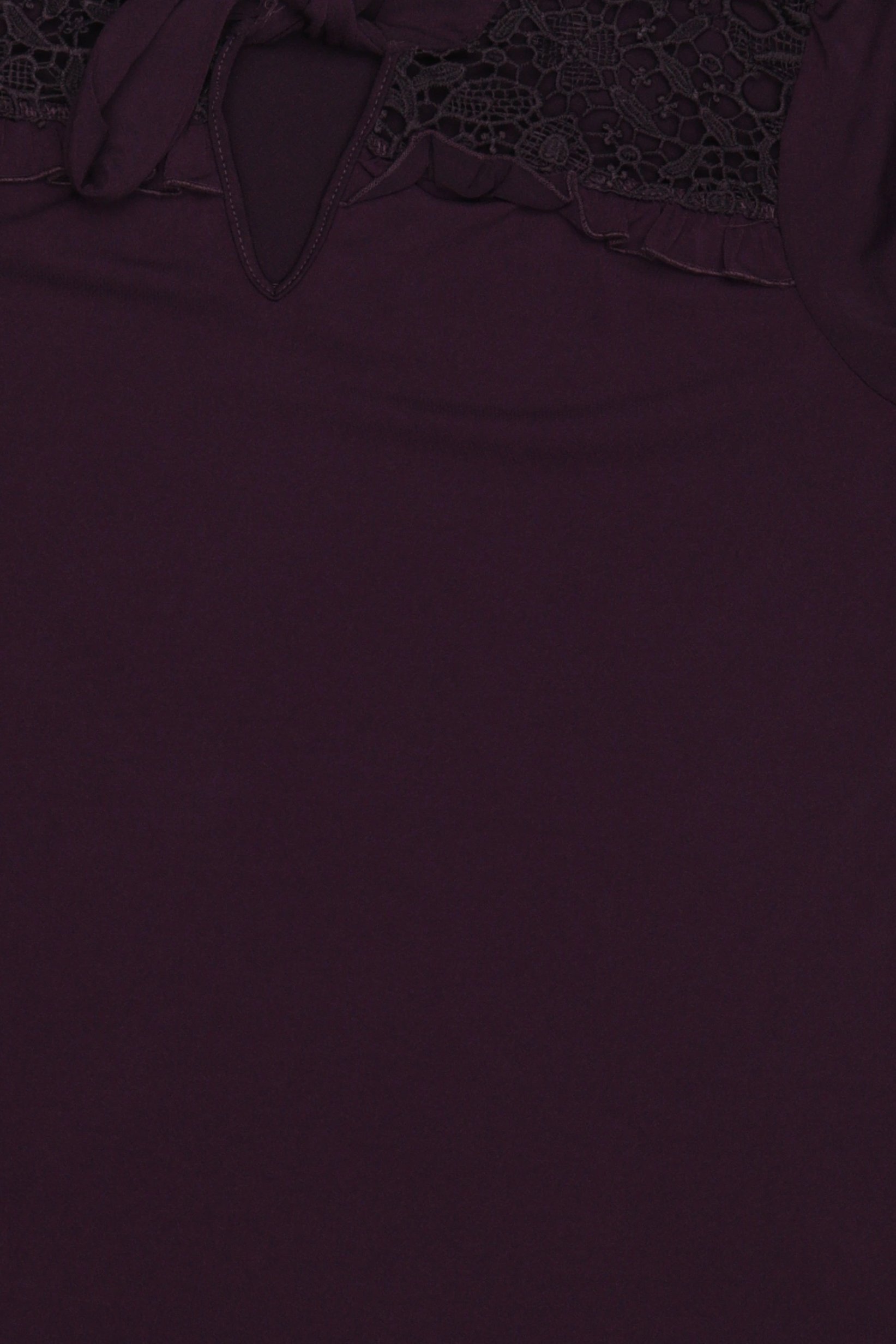 Women Tie Neckline 3/4 Sleeve Lace Details Blouse, Plum