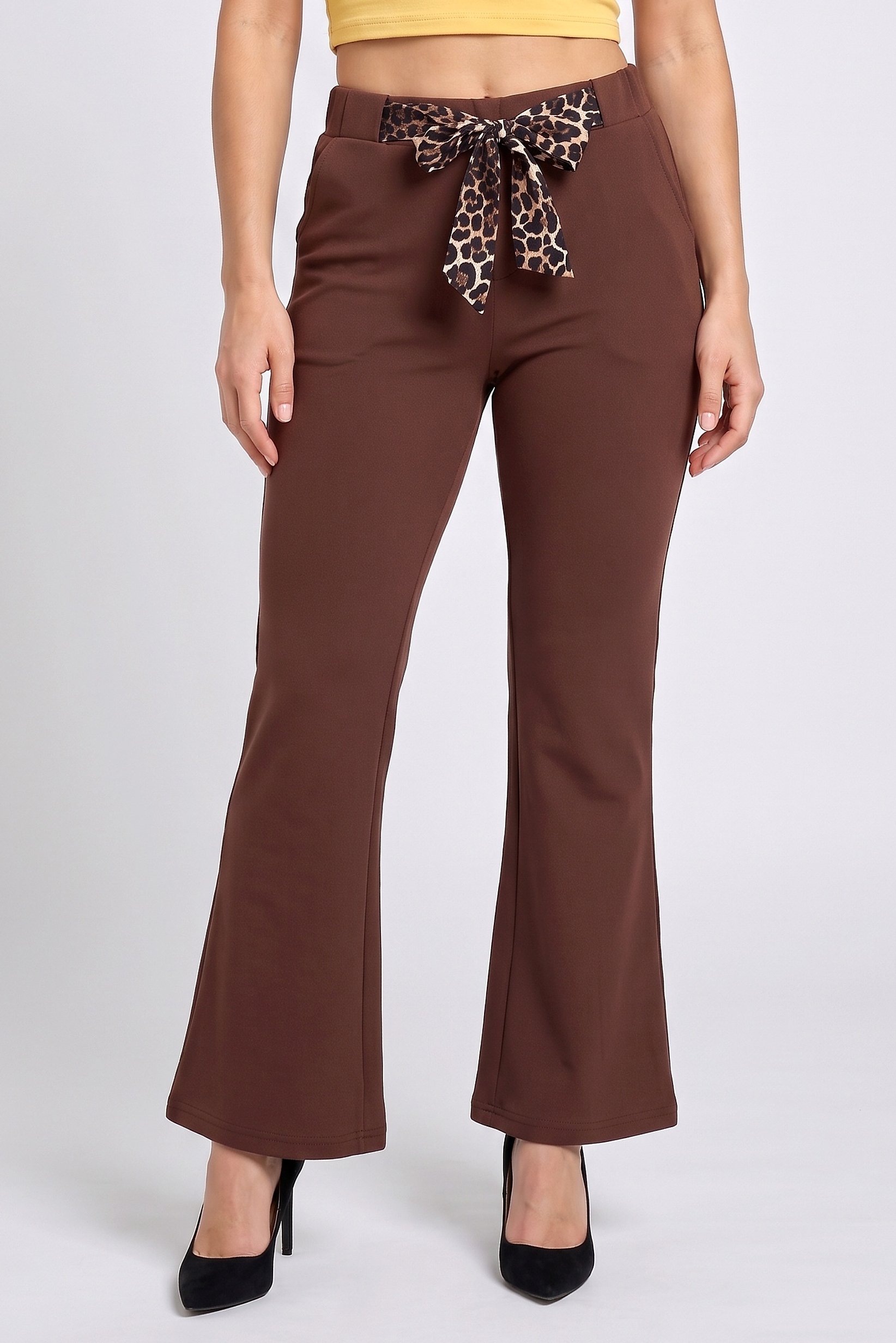 Women Regular Fit Solid Flare Pants, Brown