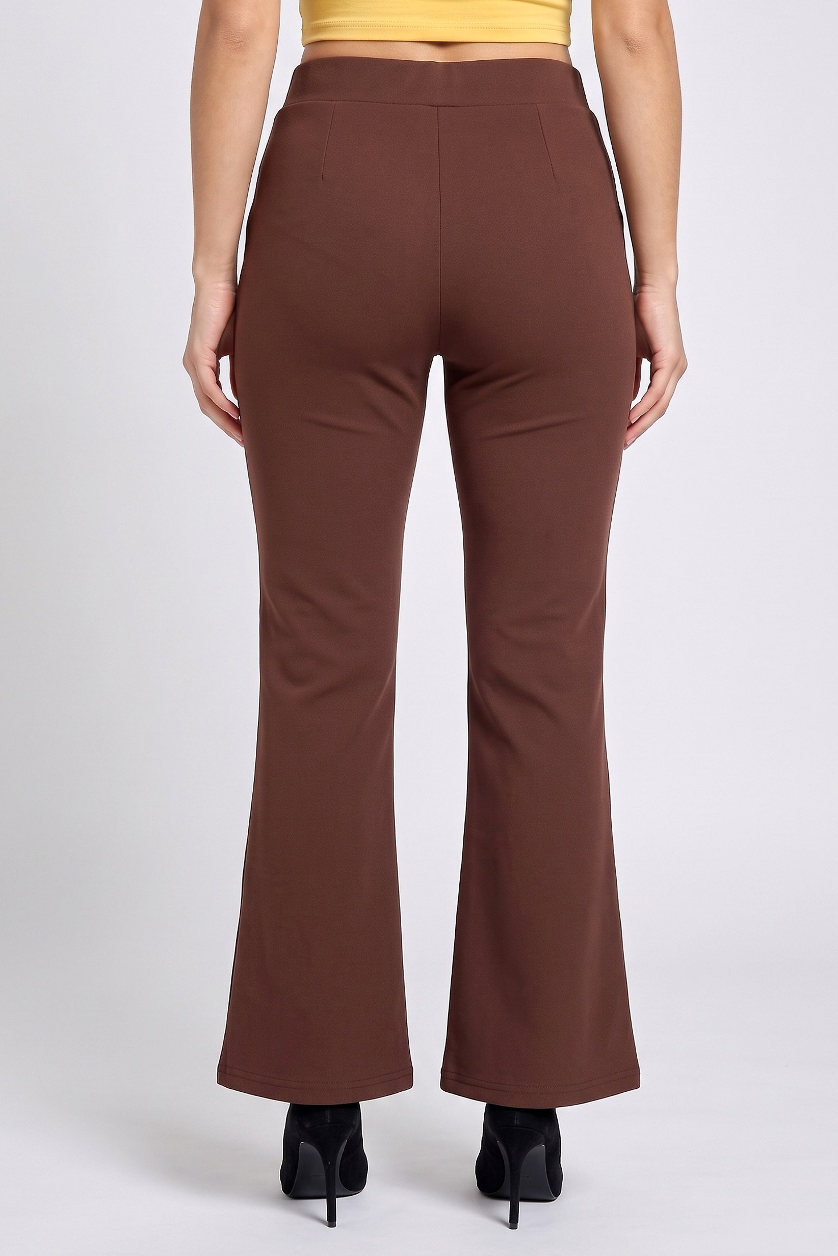 Women Regular Fit Solid Flare Pants, Brown