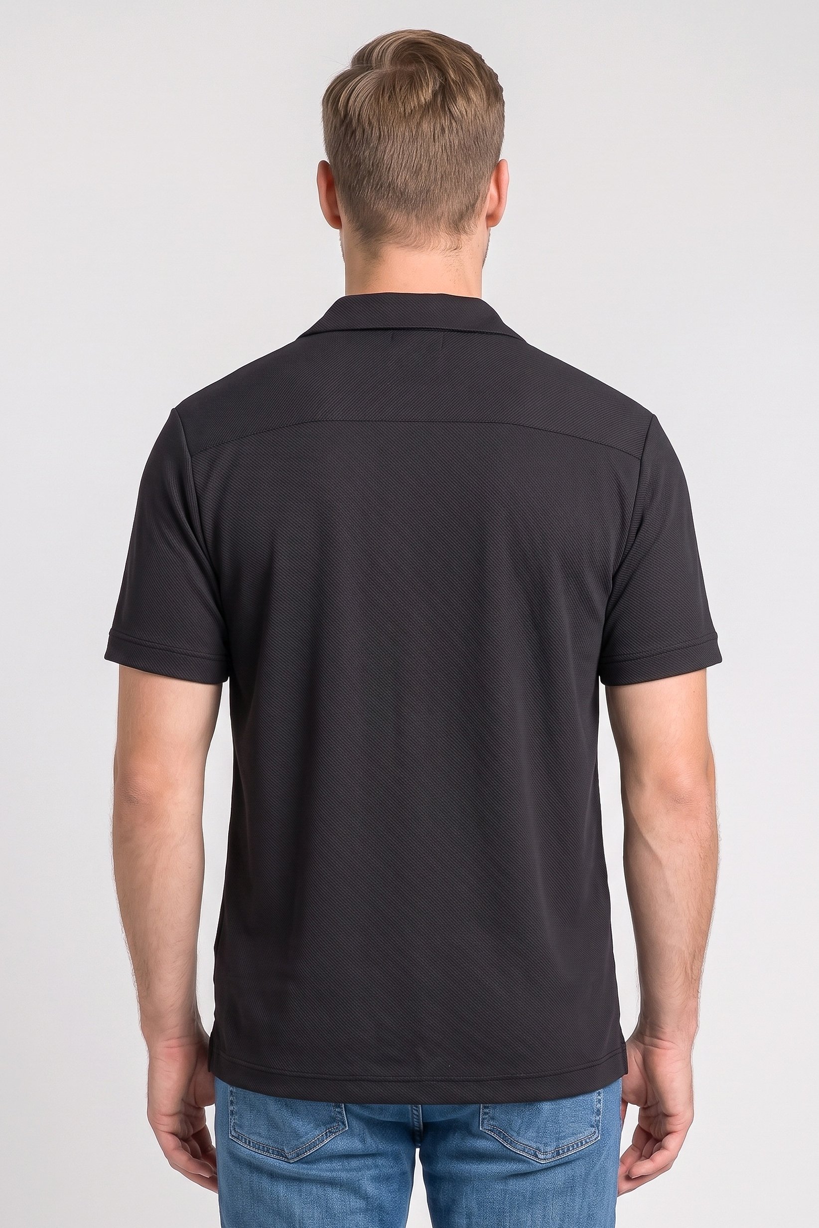 Men Regular Fit Textured Short Sleeve Casual Shirt, Black