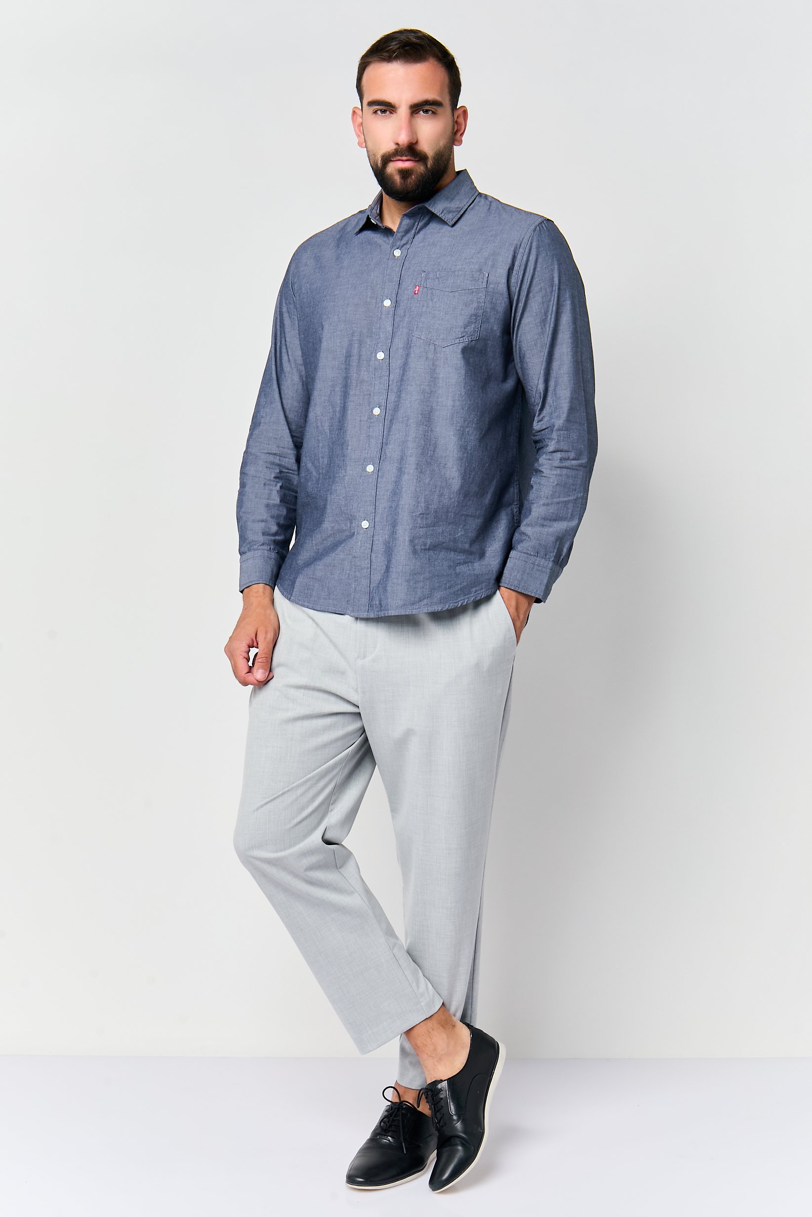 Men Regular Fit Plain Straight Leg Pants, Light Grey