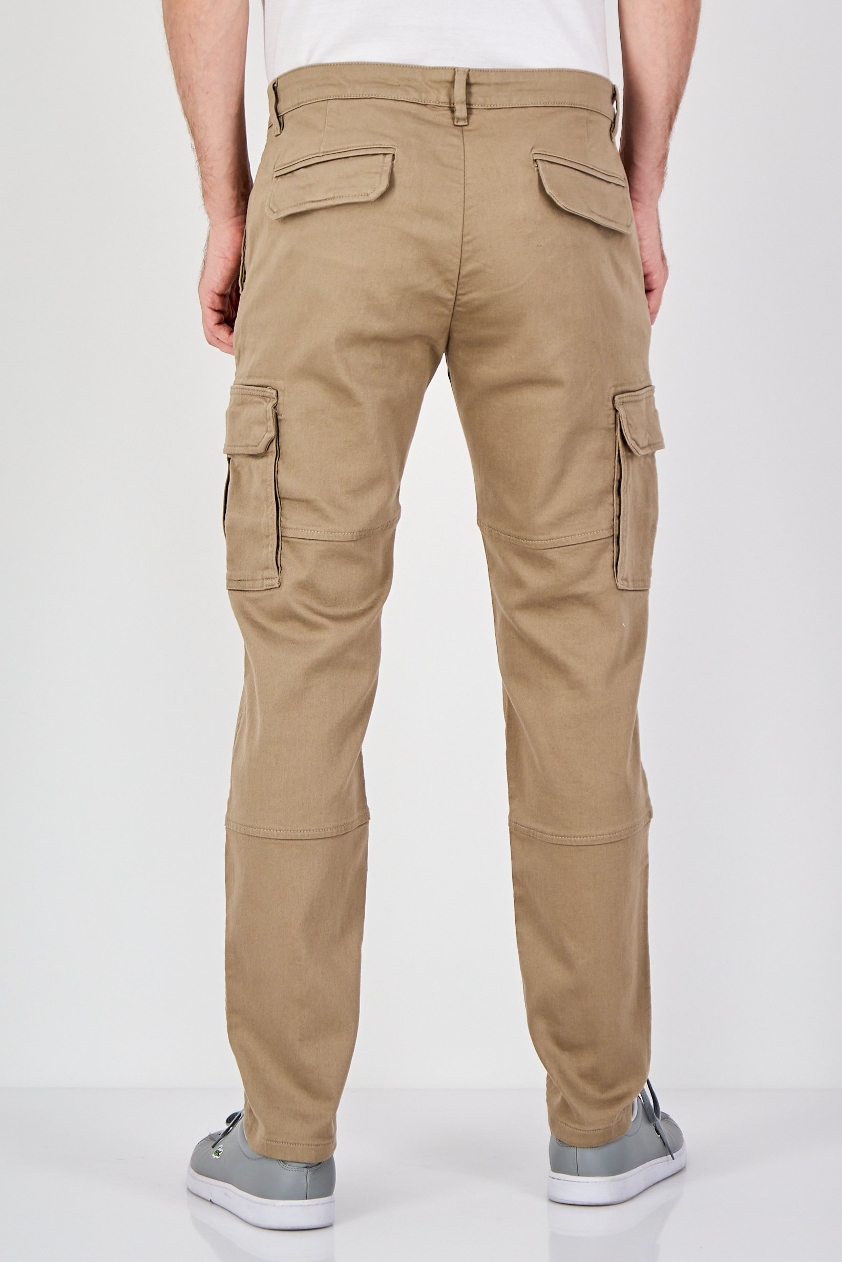 Men Stretch Fit Solid Cargo Pants, Dark Beige