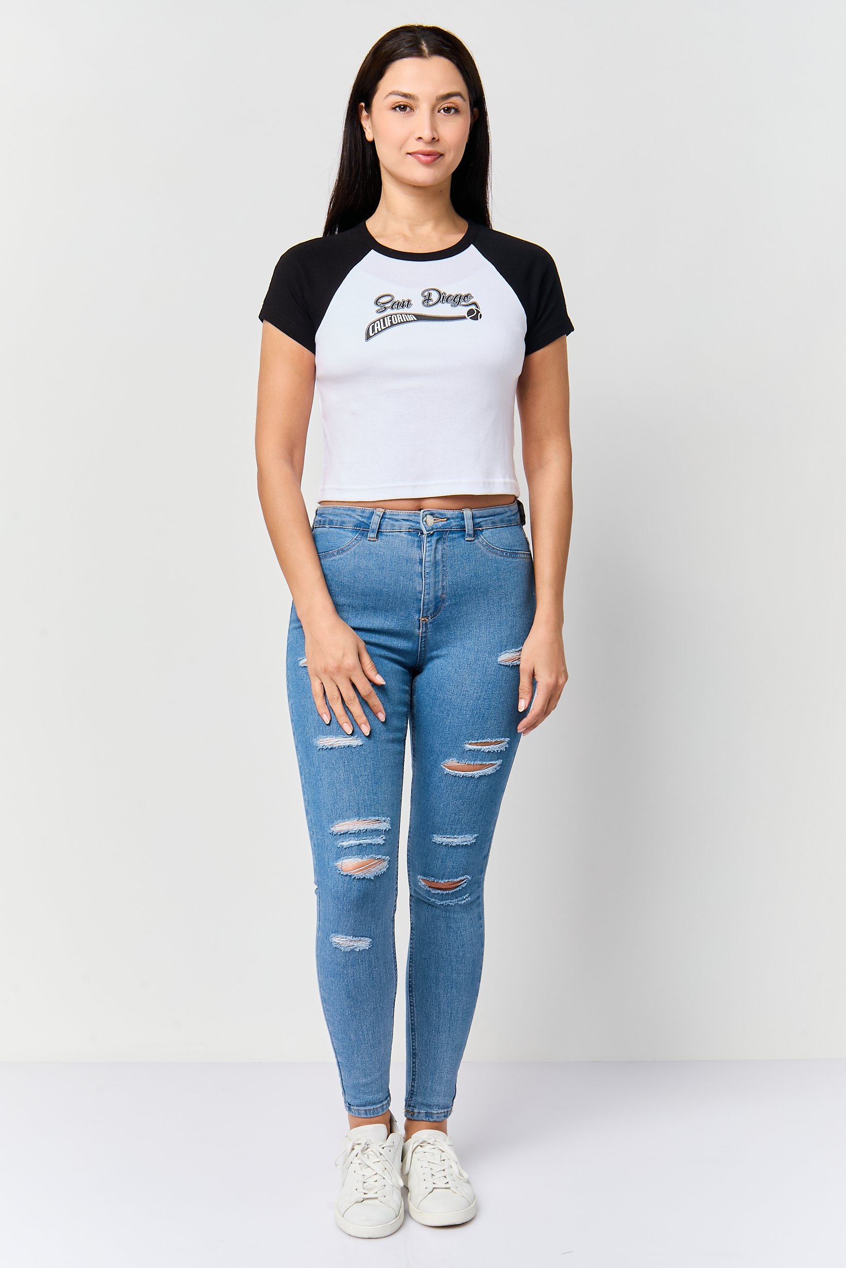 Women Crew Neck Short Sleeve Graphic Print Crop Top, Multicolor
