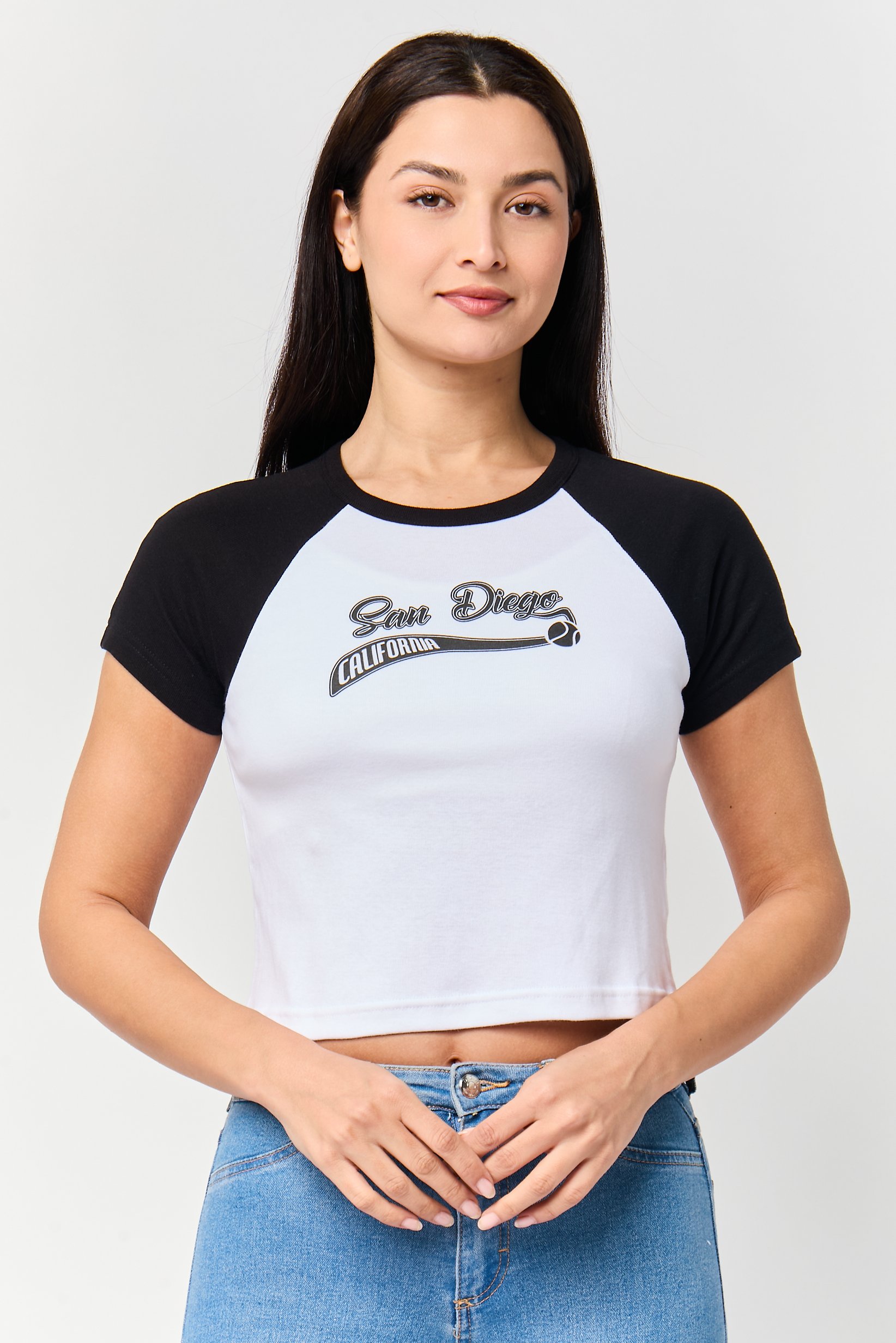 Women Crew Neck Short Sleeve Graphic Print Crop Top, Multicolor