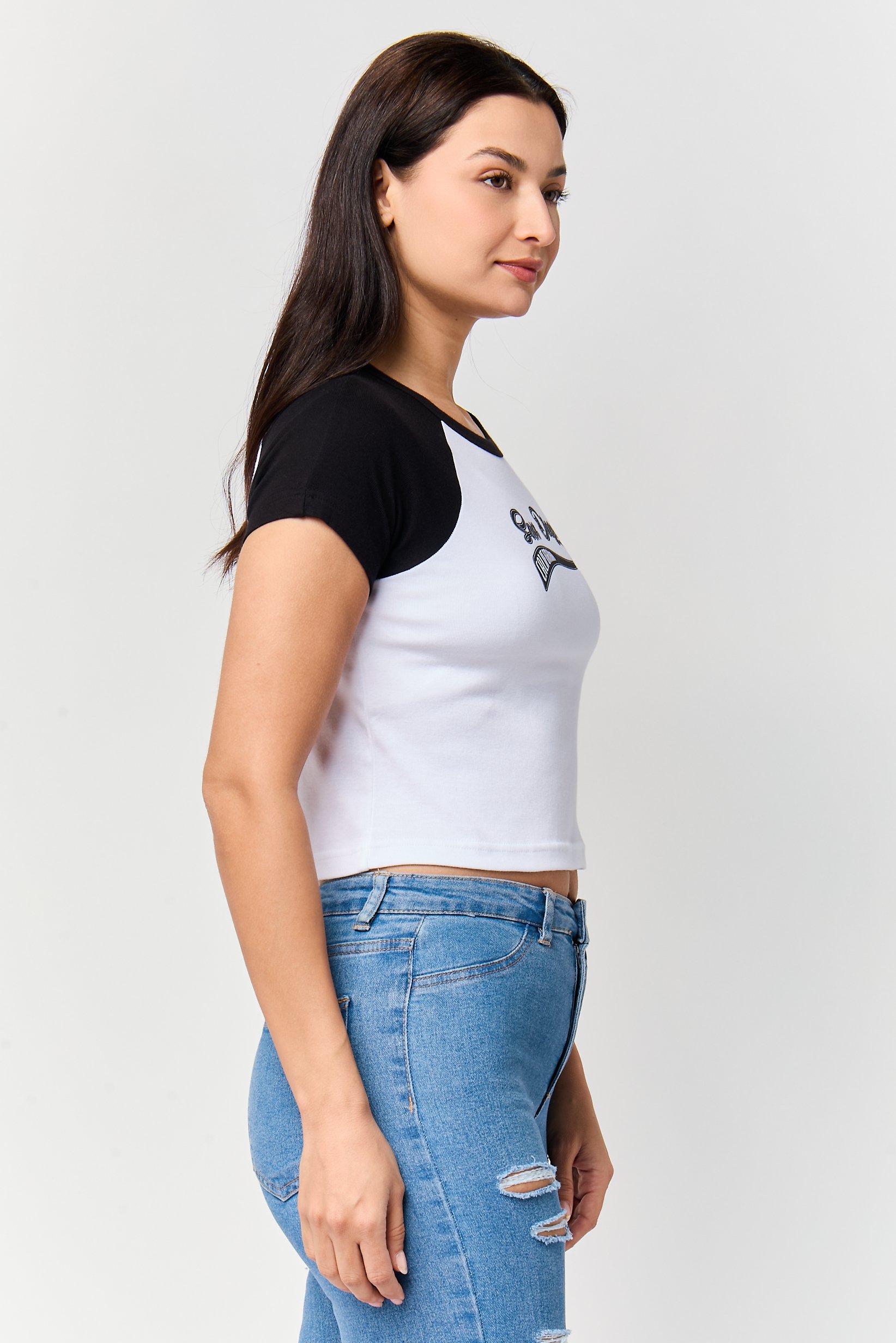 Women Crew Neck Short Sleeve Graphic Print Crop Top, Multicolor