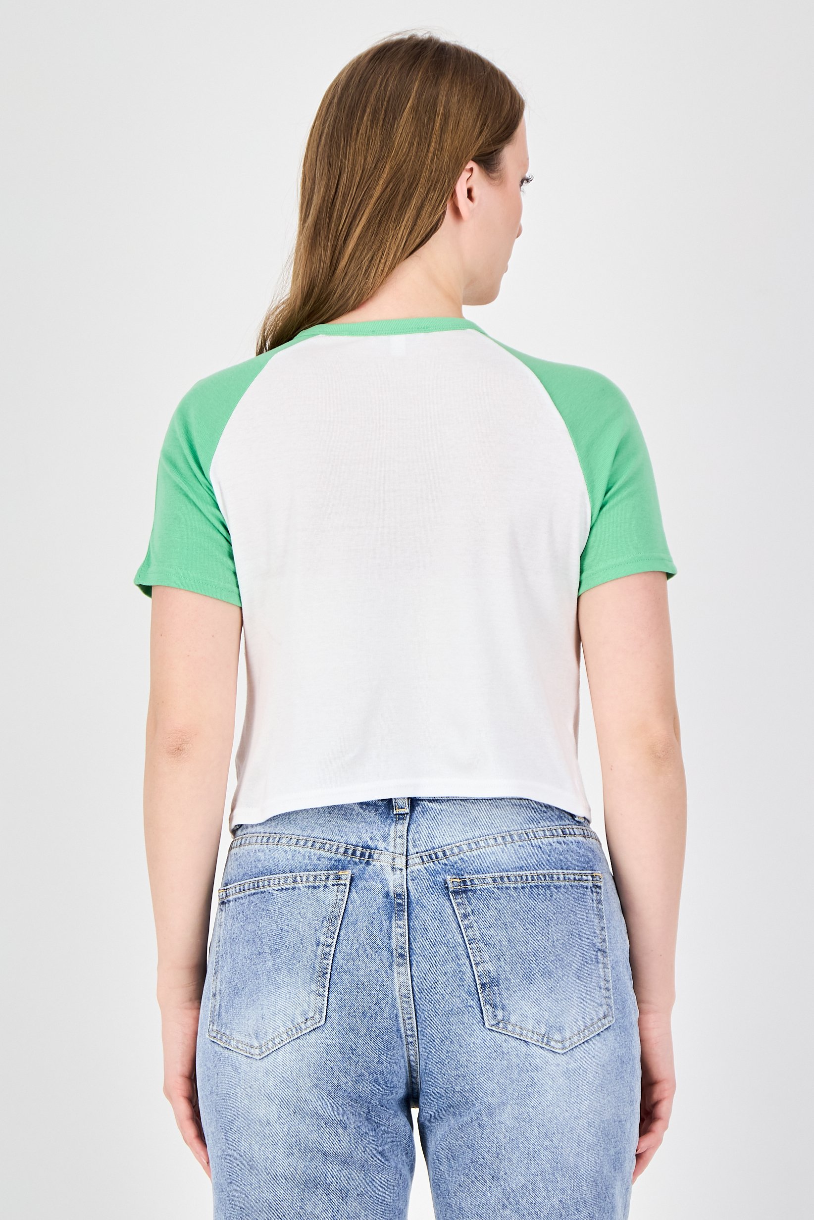 Women Crew Neck Short Sleeve Graphic Print Crop Top, Multicolor
