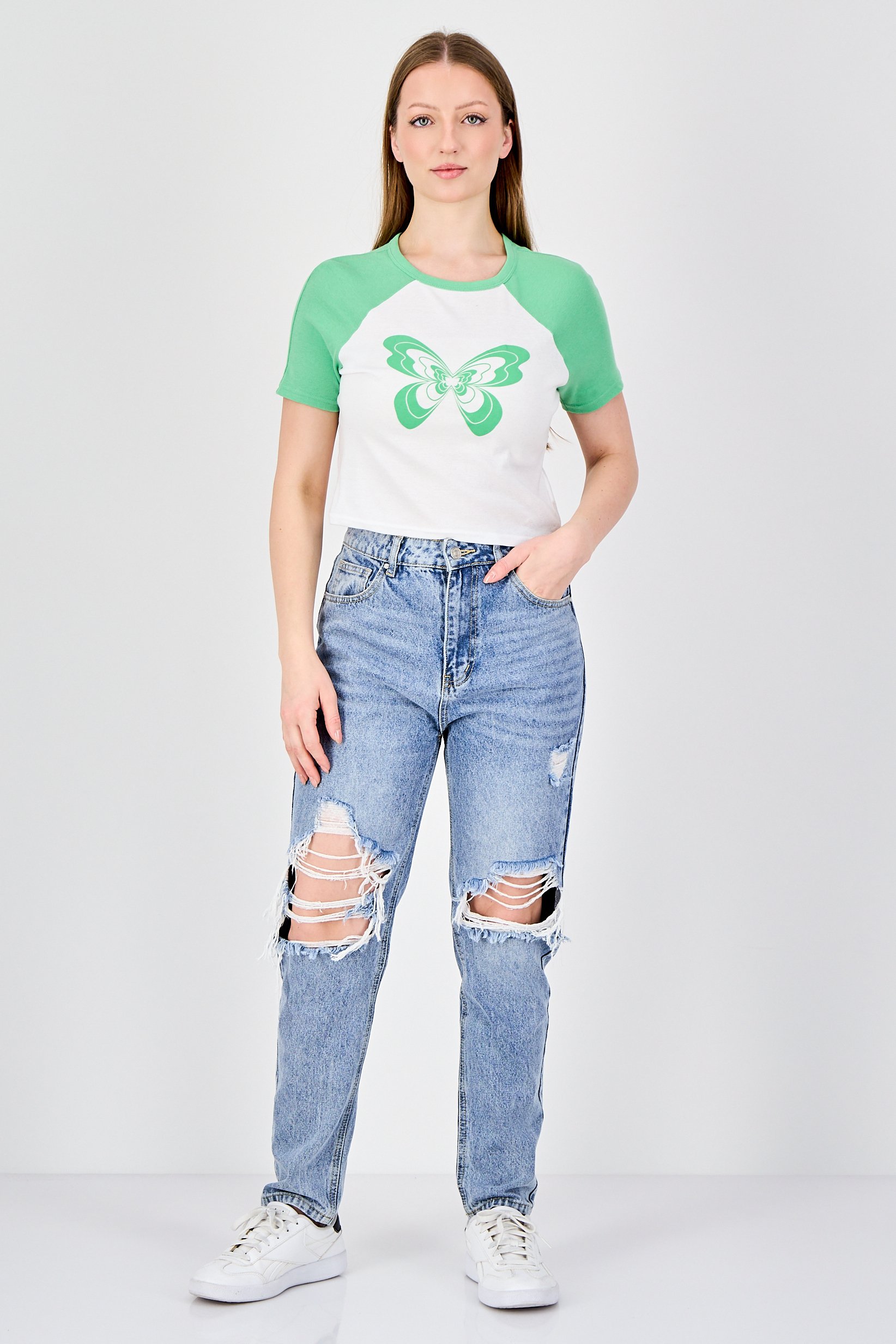 Women Crew Neck Short Sleeve Graphic Print Crop Top, Multicolor