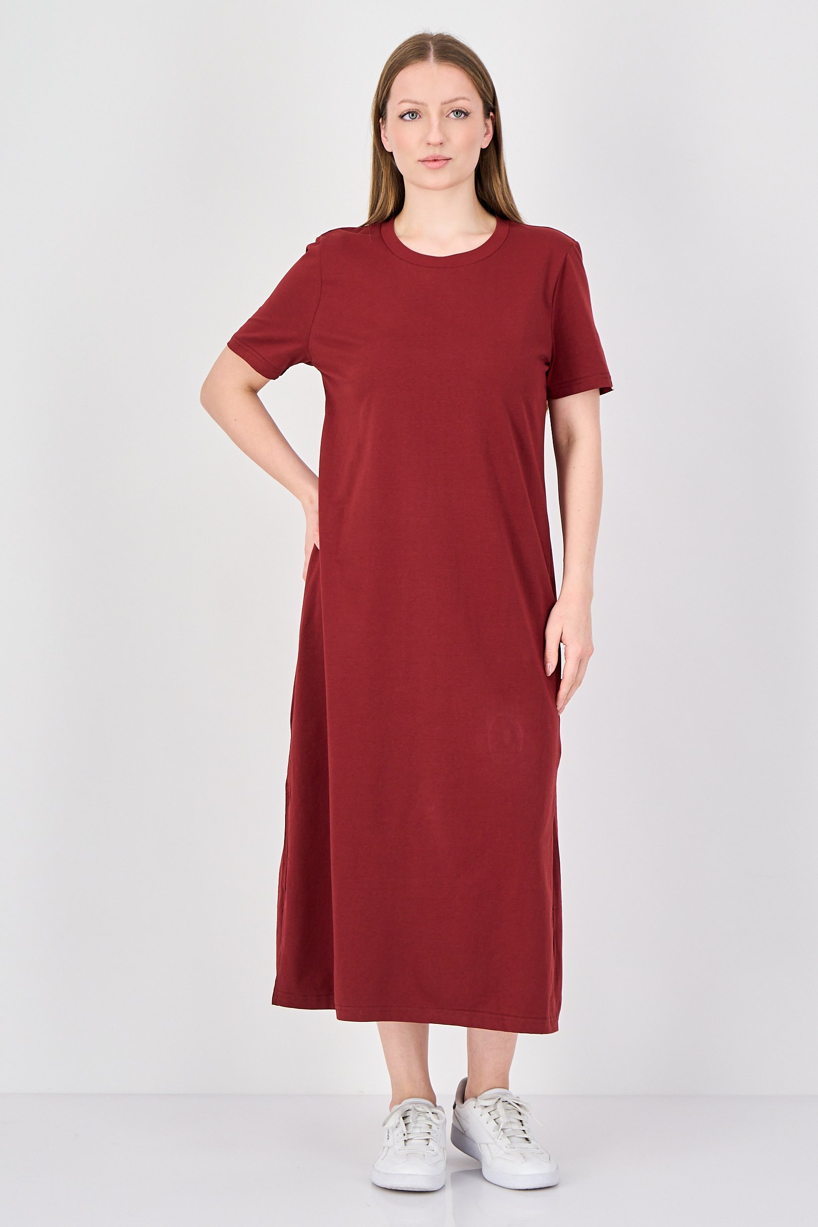 Comforts By Fudo Women Plain Maxi T-Shirt Dress, Brown