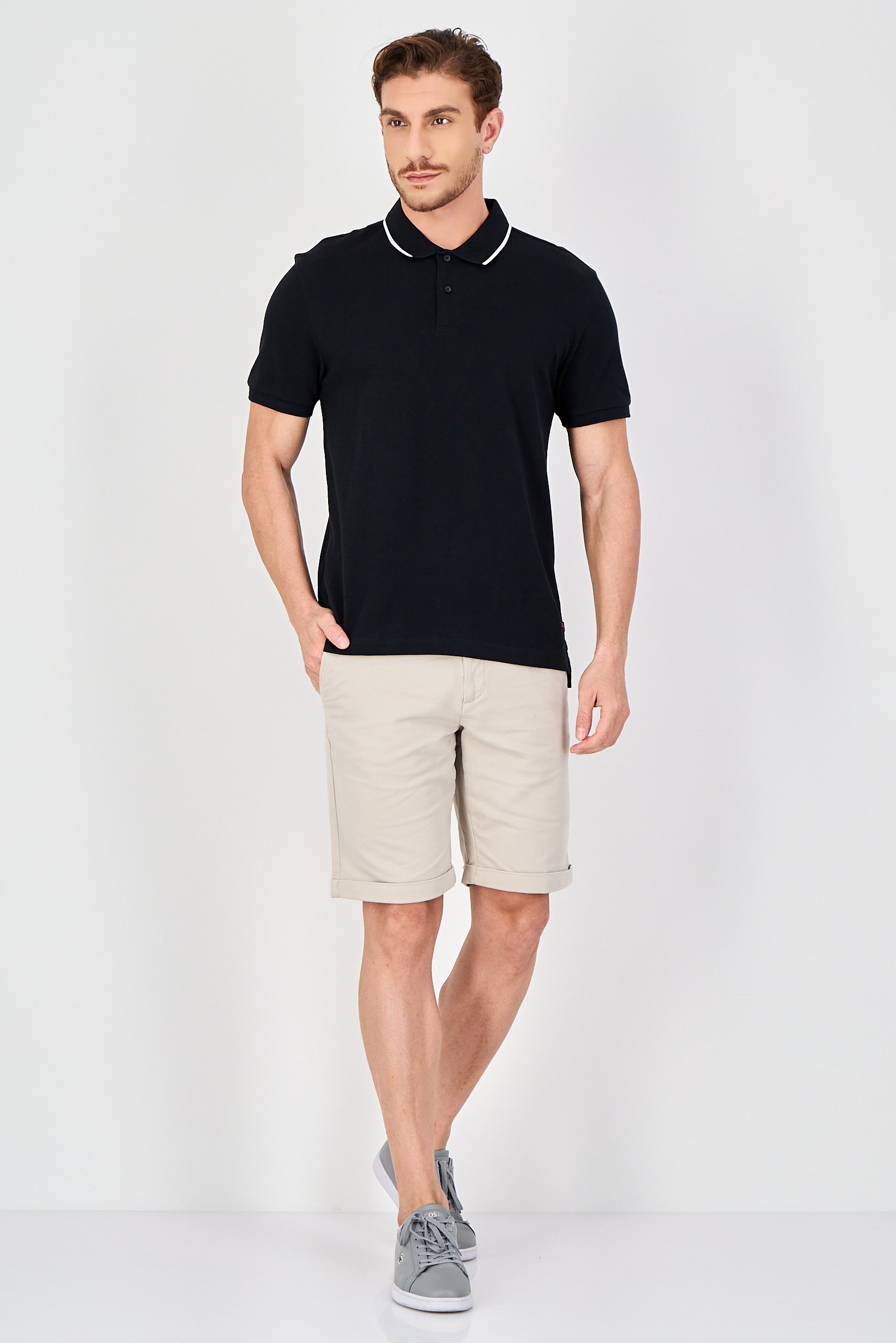 Men Regular Fit Plain Short Sleeve Polo Shirt, Black