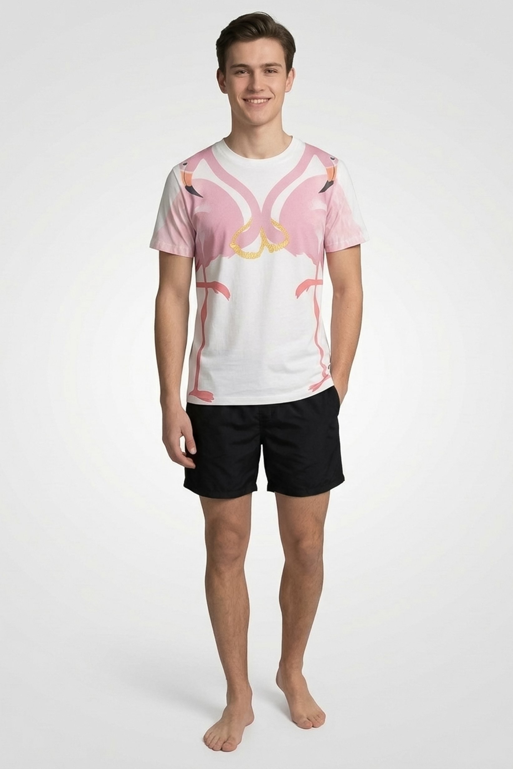 Men Round Neck Short Sleeve Graphic Print Swim T-Shirt, White