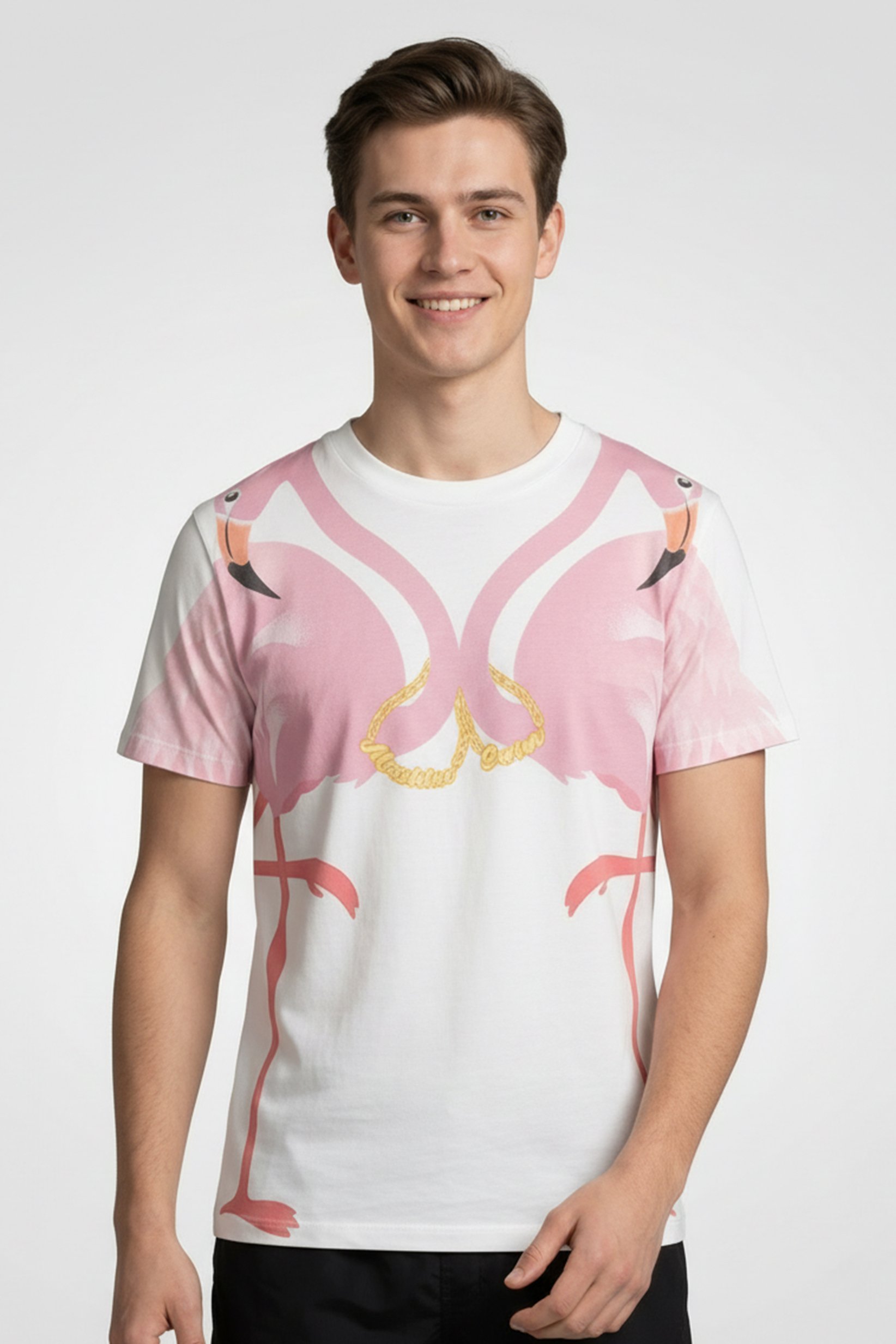 Men Round Neck Short Sleeve Graphic Print Swim T-Shirt, White