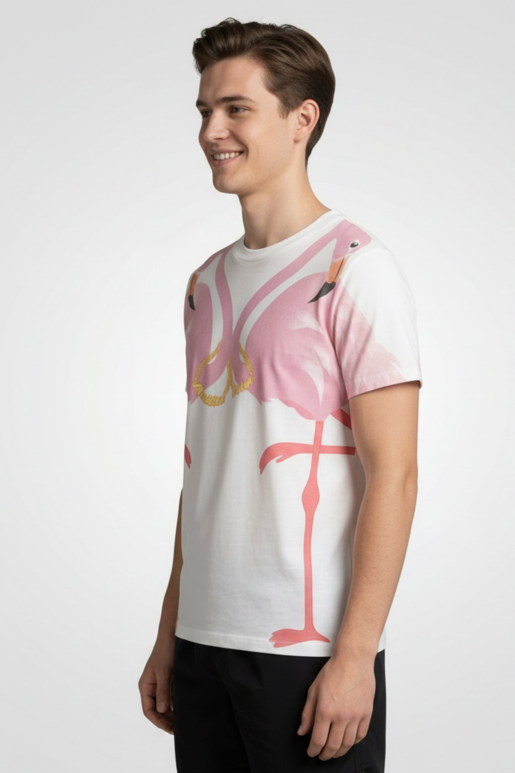 Men Round Neck Short Sleeve Graphic Print Swim T-Shirt, White