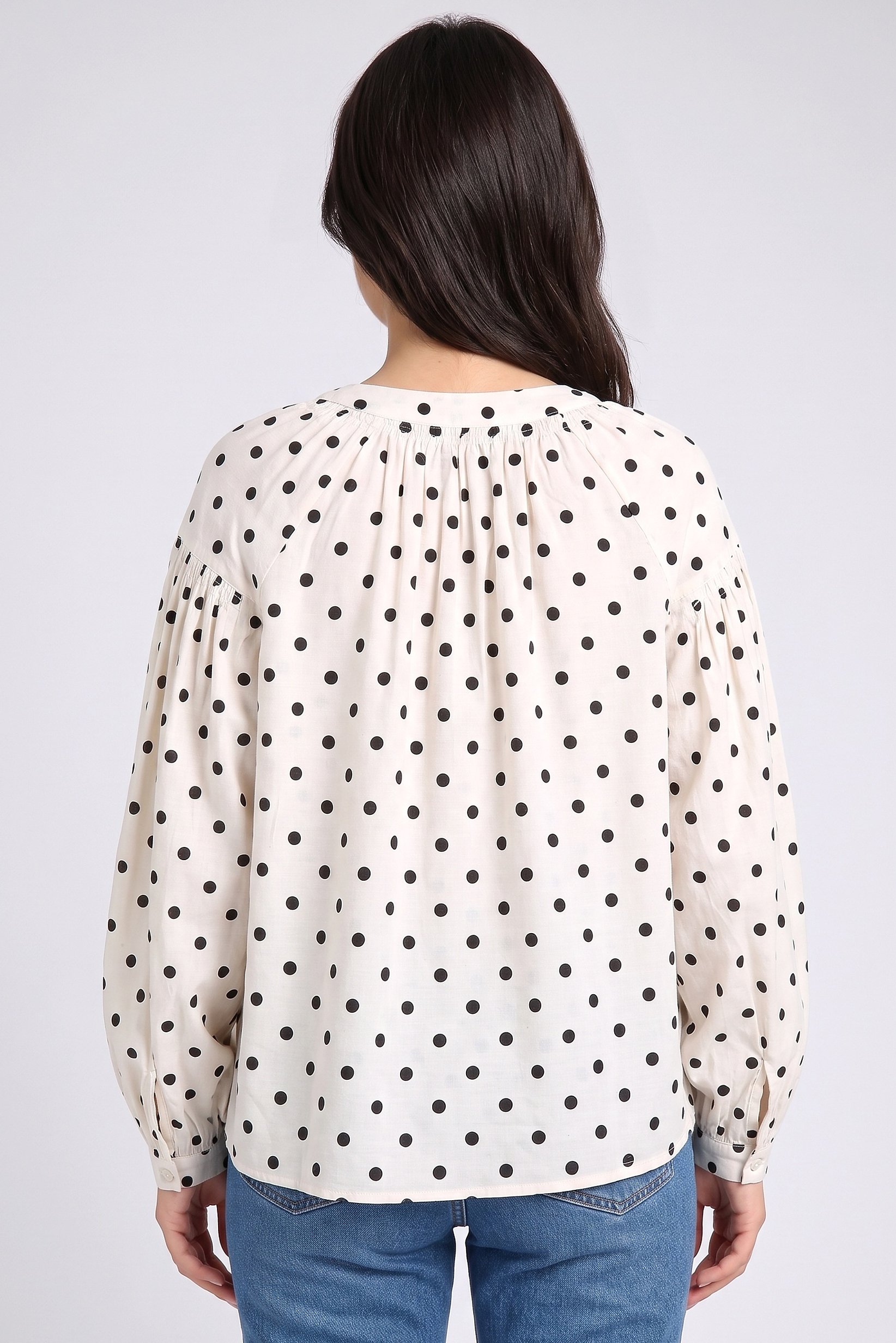 Women V-Neck Polka Dots Long Sleeve Blouse, Multicolor