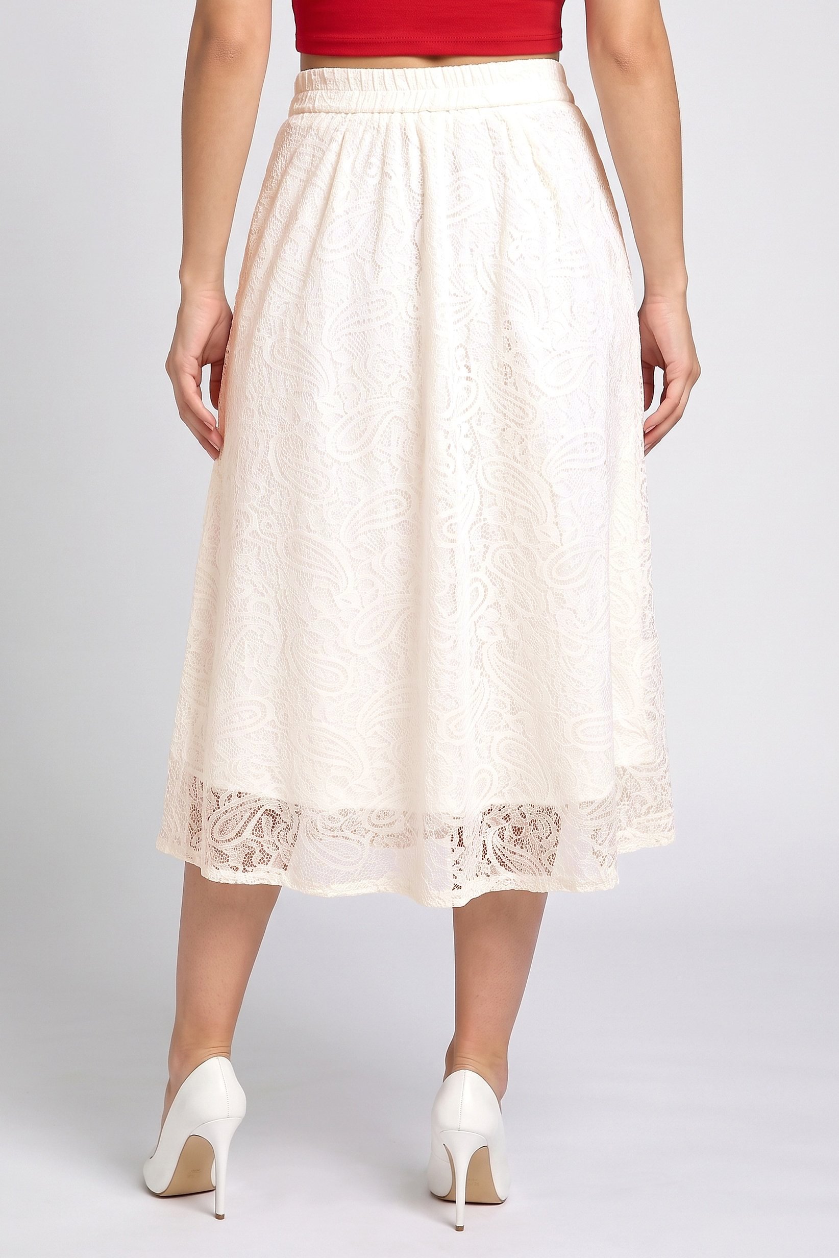 Women Lace Details Maxi Skirt, Cream